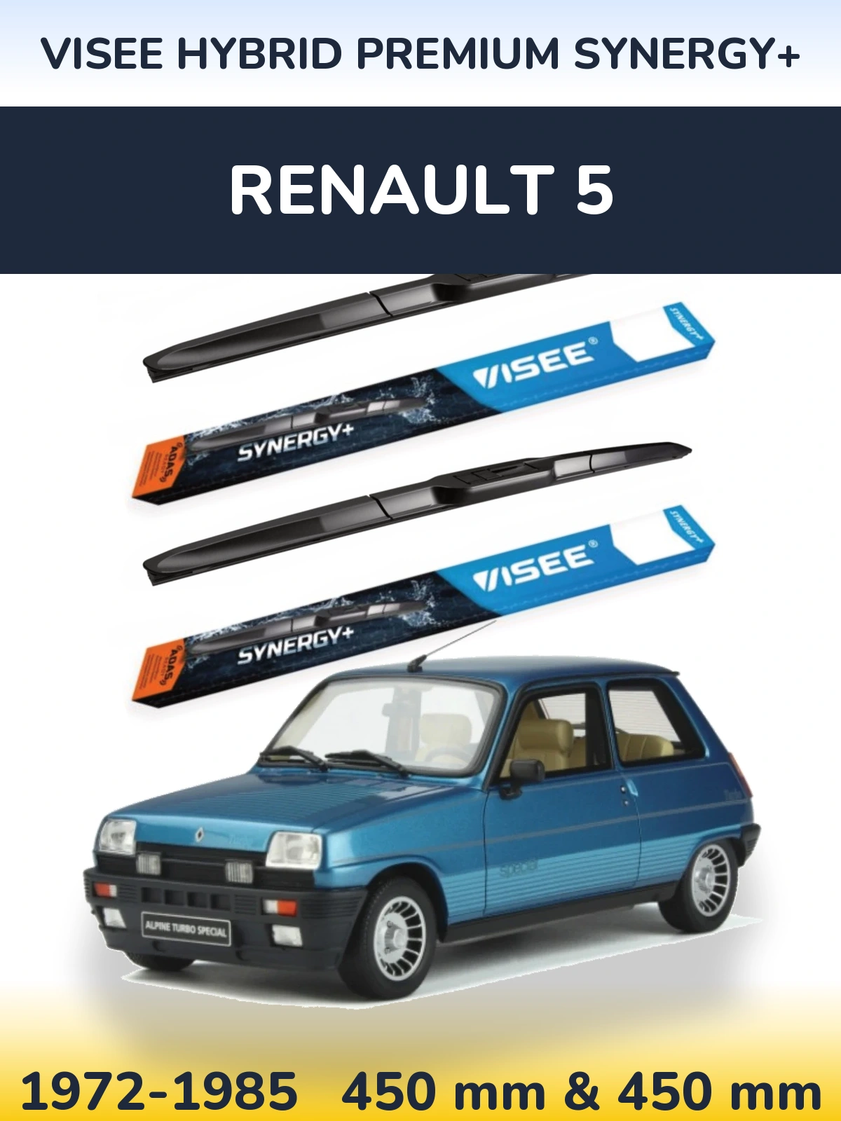 Комплект передних дворников VISEE HYBRID PREMIUM SYNERGY+ 450 & 450 мм для Renault 5 1972-1985