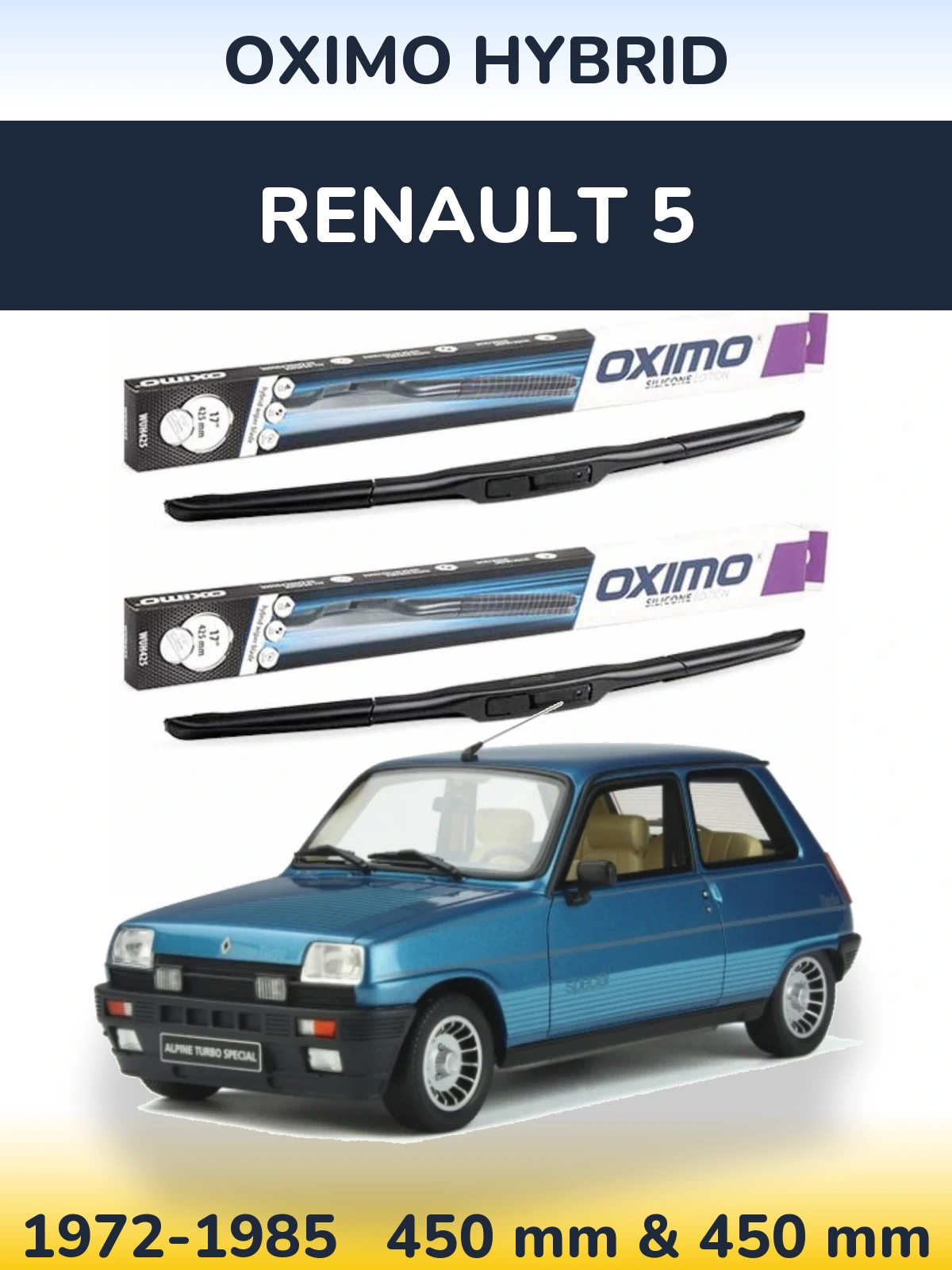 Komplet przednich wycieraczek Oximo Hybrid 450 & 450 mm do Renault 5 1972-1985