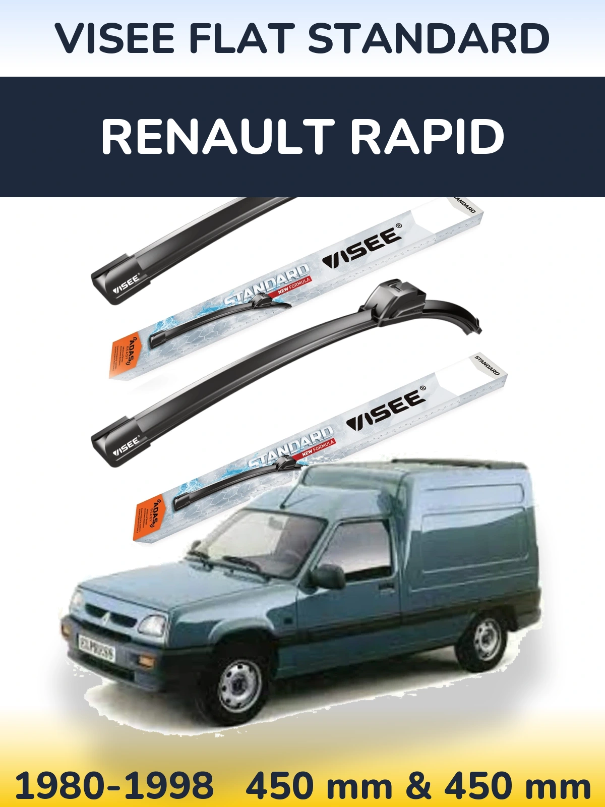 Комплект передних дворников VISEE FLAT STANDARD 450 & 450 мм для Renault Rapid 1980-1998