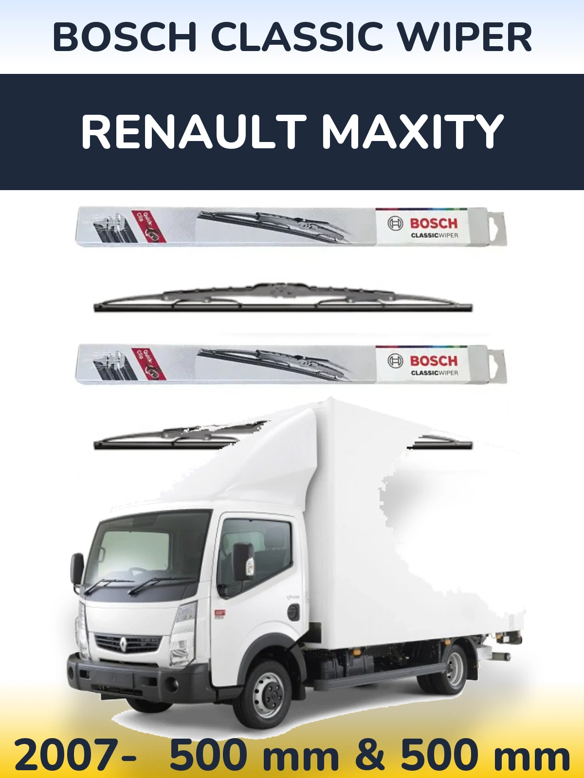 Комплект передних дворников BOSCH Classic Wiper 500 & 500 мм для Renault Maxity 2007-2026