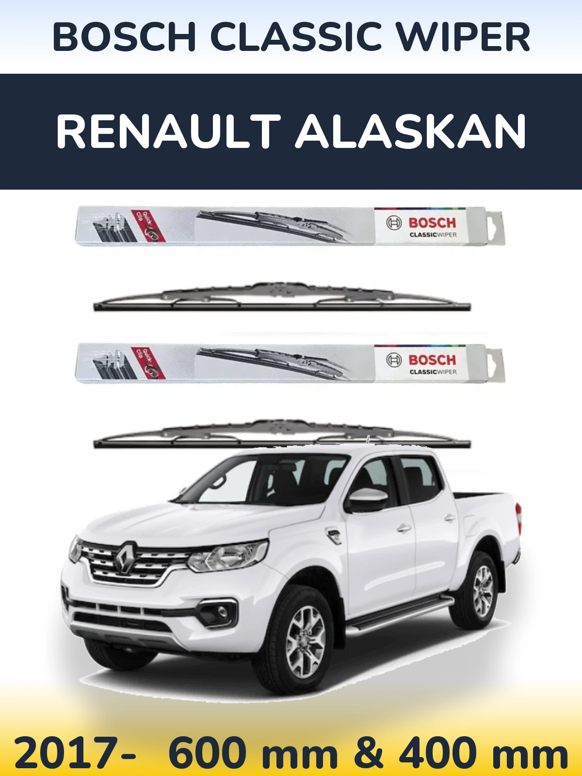 Komplet przednich wycieraczek BOSCH Classic Wiper 600 & 400 mm do Renault Alaskan 2017-2026