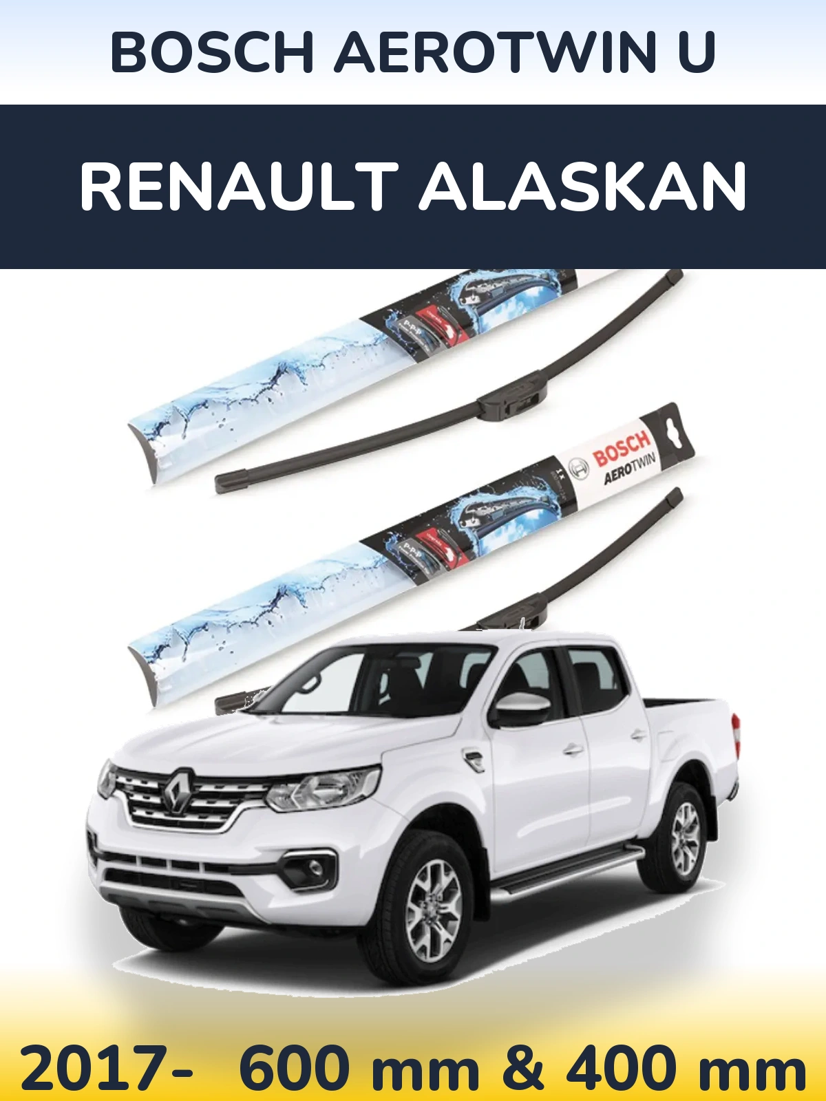 Komplet przednich wycieraczek BOSCH AeroTwin U 600 & 400 mm do Renault Alaskan 2017-2026