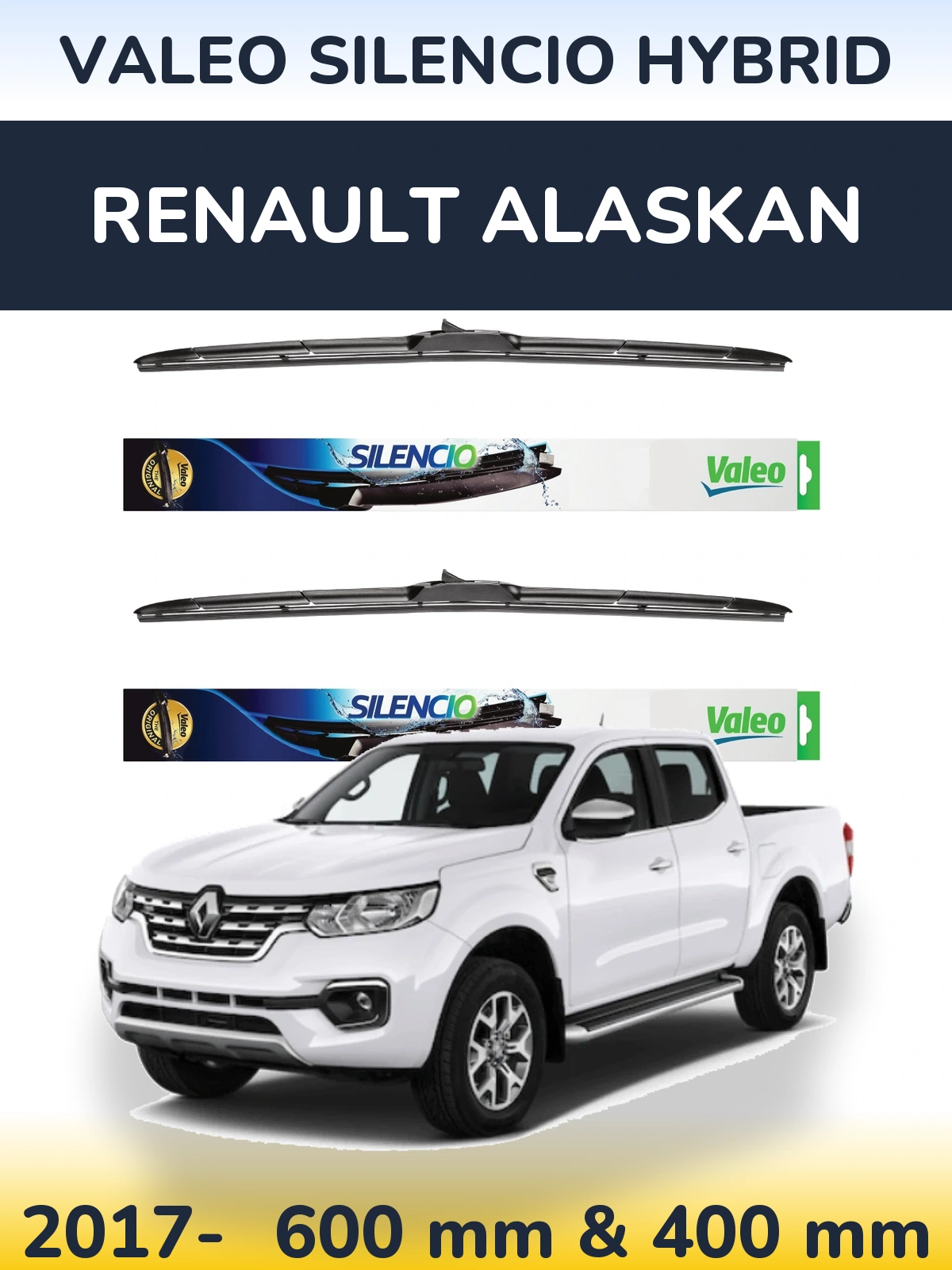 Komplet przednich wycieraczek Valeo Silencio Hybrid 600 & 400 mm do Renault Alaskan 2017-2026