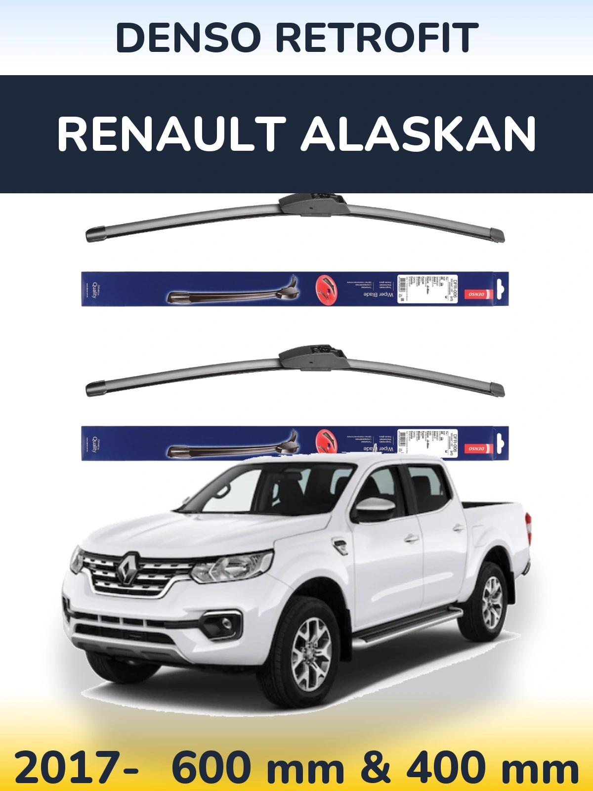 Komplet przednich wycieraczek Denso Retrofit 600 & 400 mm do Renault Alaskan 2017-2026