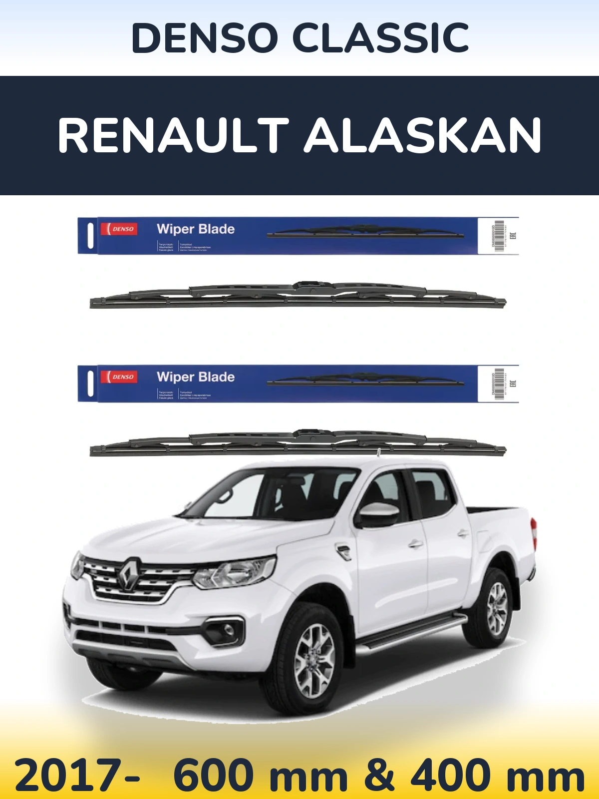 Комплект передних дворников Denso Classic 600 & 400 мм для Renault Alaskan 2017-2026