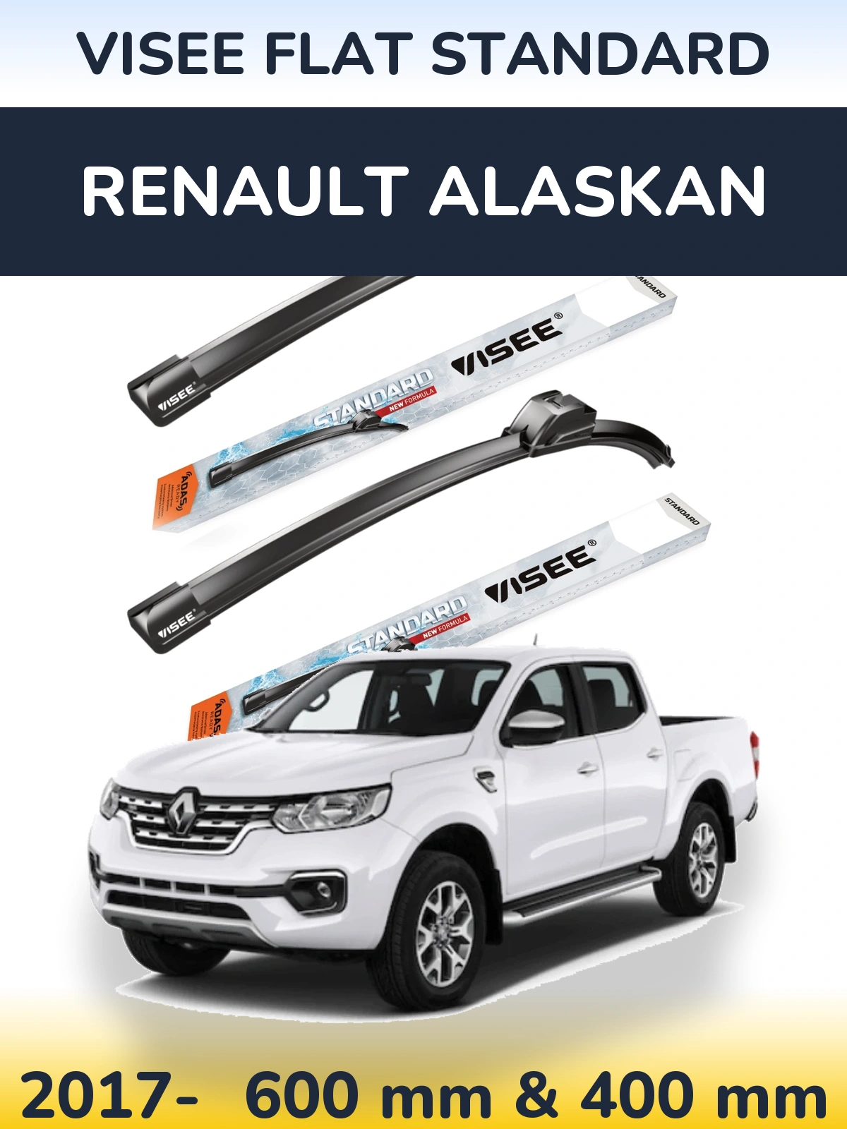 Komplet przednich wycieraczek VISEE FLAT STANDARD 600 & 400 mm do Renault Alaskan 2017-2026