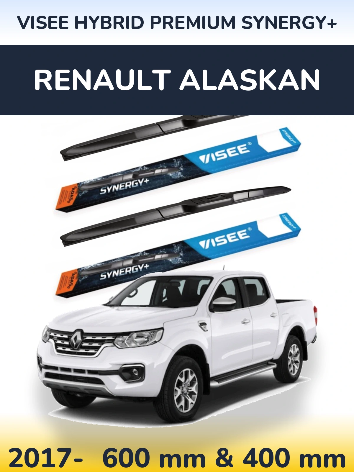 Komplet przednich wycieraczek VISEE HYBRID PREMIUM SYNERGY+ 600 & 400 mm do Renault Alaskan 2017-2026