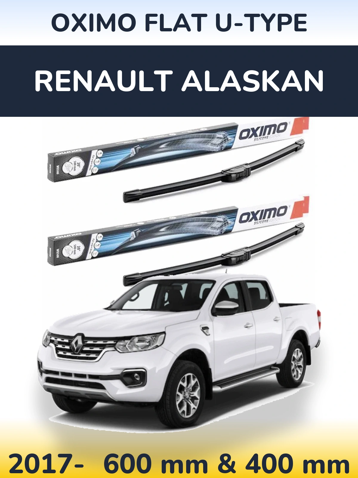 Komplet przednich wycieraczek Oximo Flat U-type 600 & 400 mm do Renault Alaskan 2017-2026