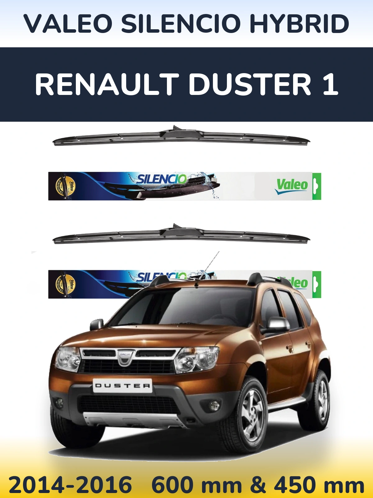 Komplet przednich wycieraczek Valeo Silencio Hybrid 600 & 450 mm do Renault Duster 1 2014-2016