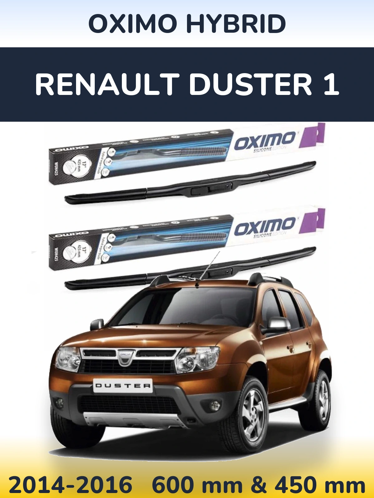 Komplet przednich wycieraczek Oximo Hybrid 600 & 450 mm do Renault Duster 1 2014-2016