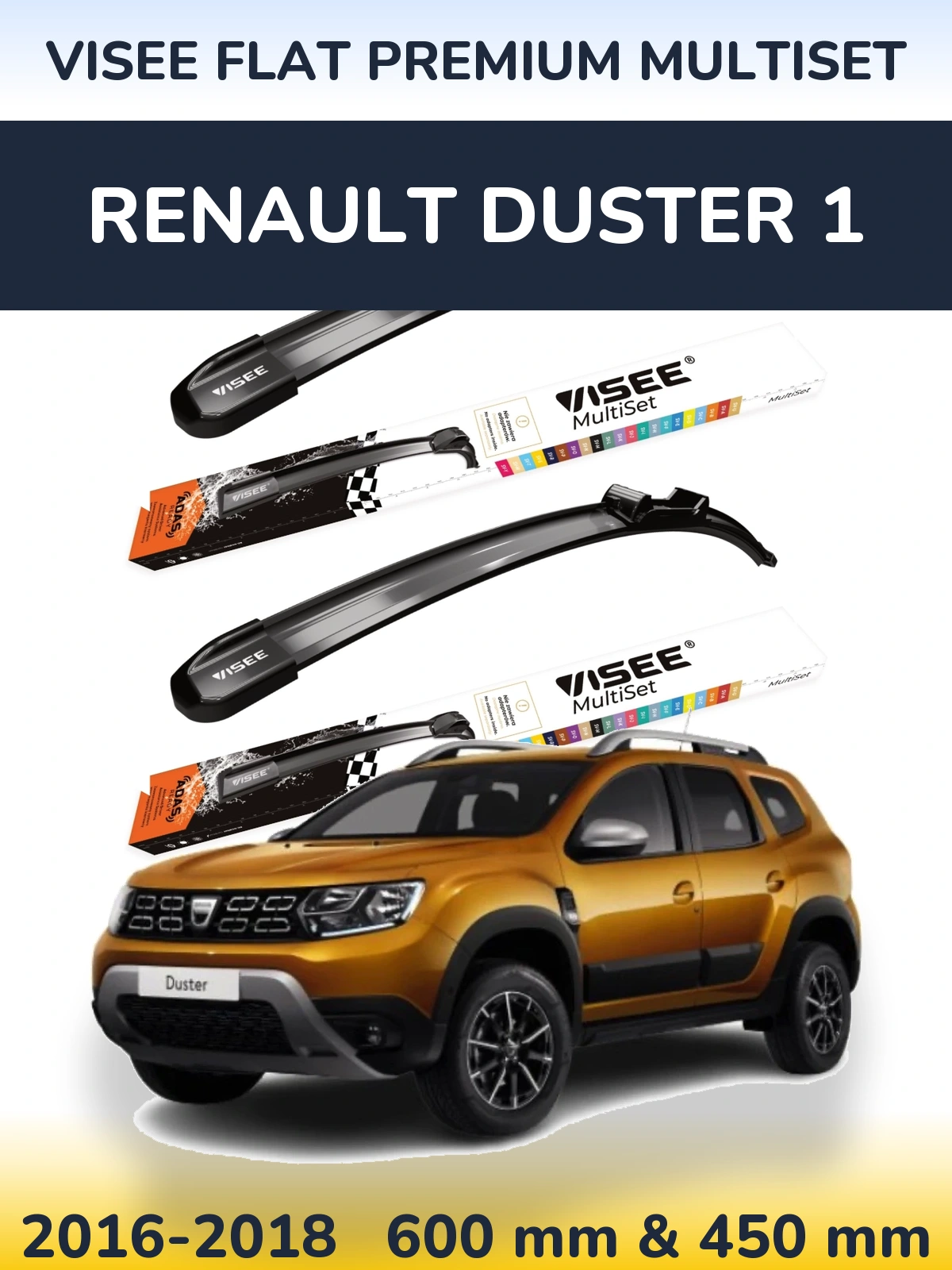 Комплект передних дворников VISEE FLAT PREMIUM MultiSet 600 & 450 мм для Renault Duster 1 2016-2018