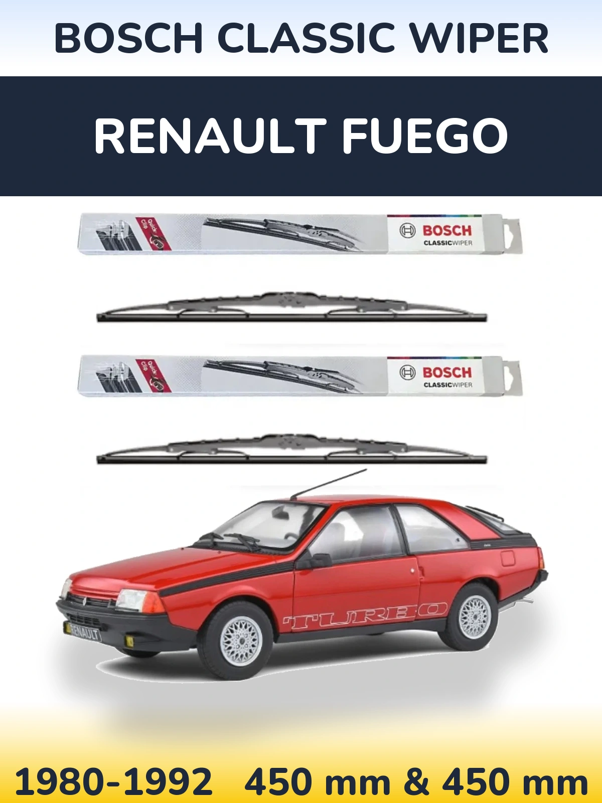 Komplet przednich wycieraczek BOSCH Classic Wiper 450 & 450 mm do Renault Fuego 1980-1992