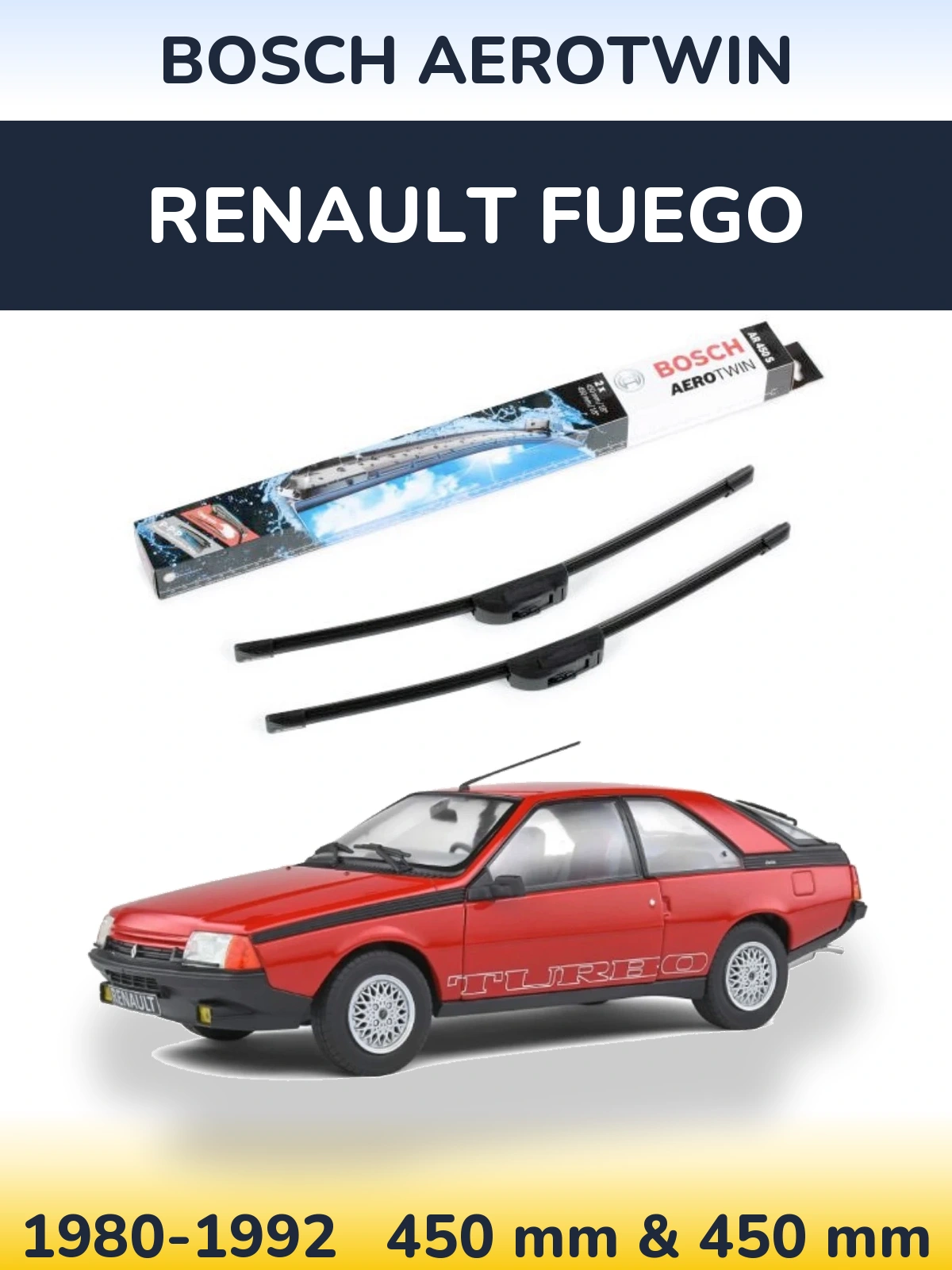 Комплект передних дворников BOSCH AeroTwin 450 & 450 мм для Renault Fuego 1980-1992