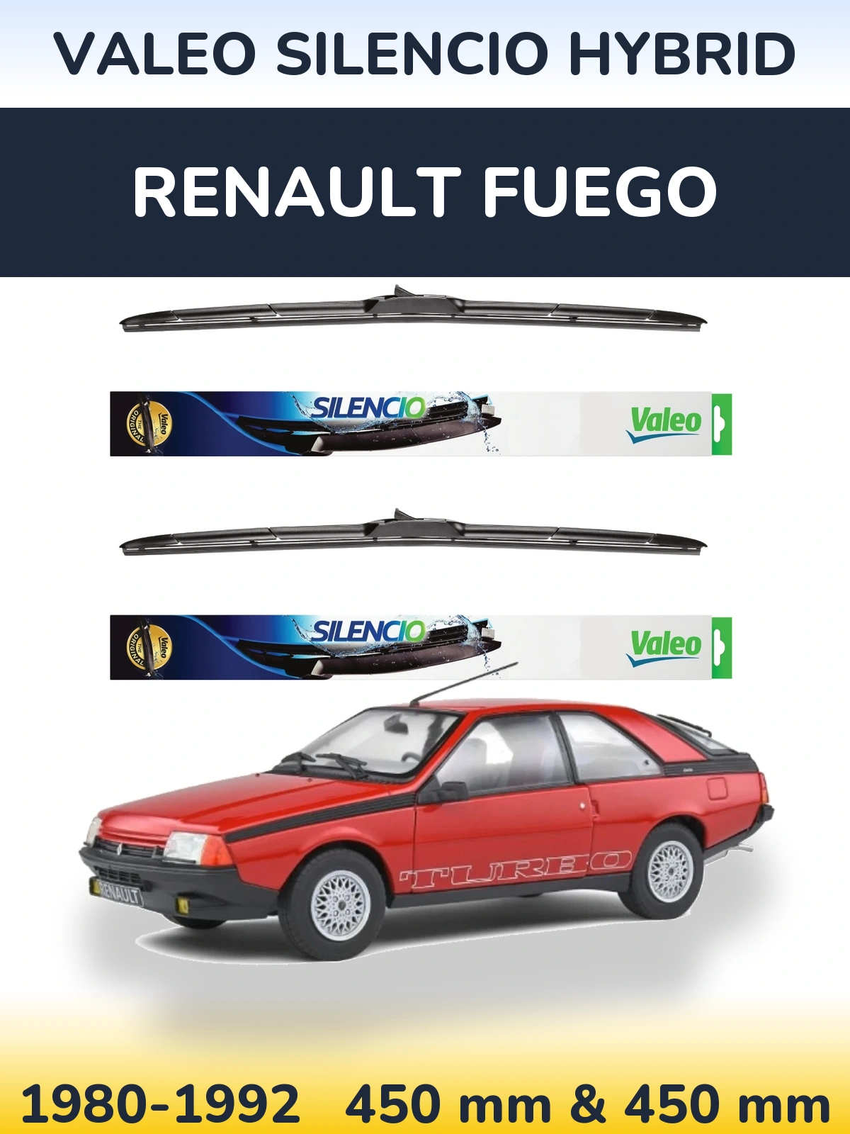 Komplet przednich wycieraczek Valeo Silencio Hybrid 450 & 450 mm do Renault Fuego 1980-1992