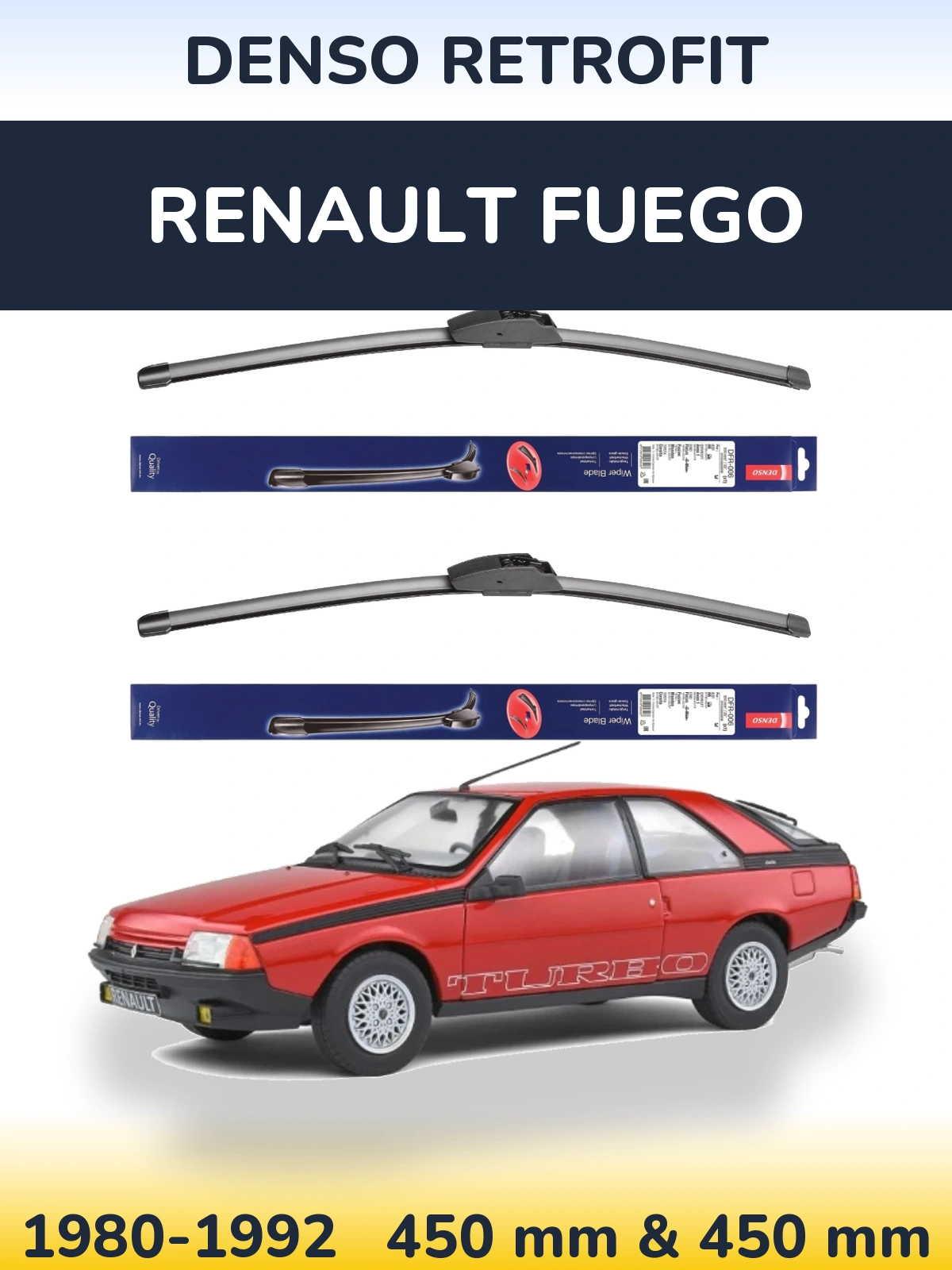Komplet przednich wycieraczek Denso Retrofit 450 & 450 mm do Renault Fuego 1980-1992