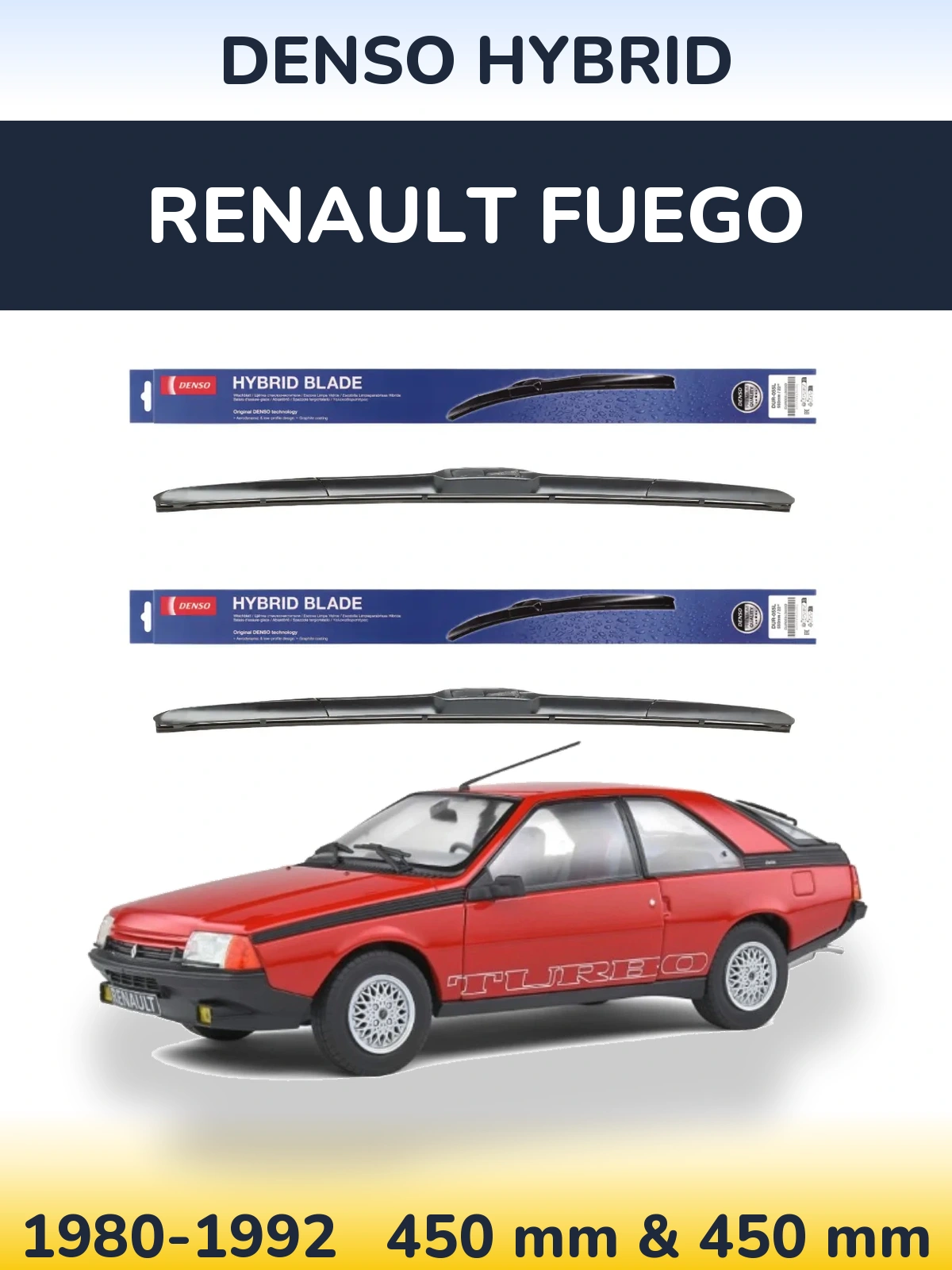 Komplet przednich wycieraczek Denso Hybrid 450 & 450 mm do Renault Fuego 1980-1992