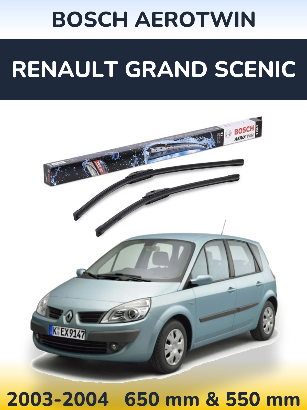 Komplet przednich wycieraczek BOSCH AeroTwin 650 & 550 mm do Renault Grand Scenic 2003-2004