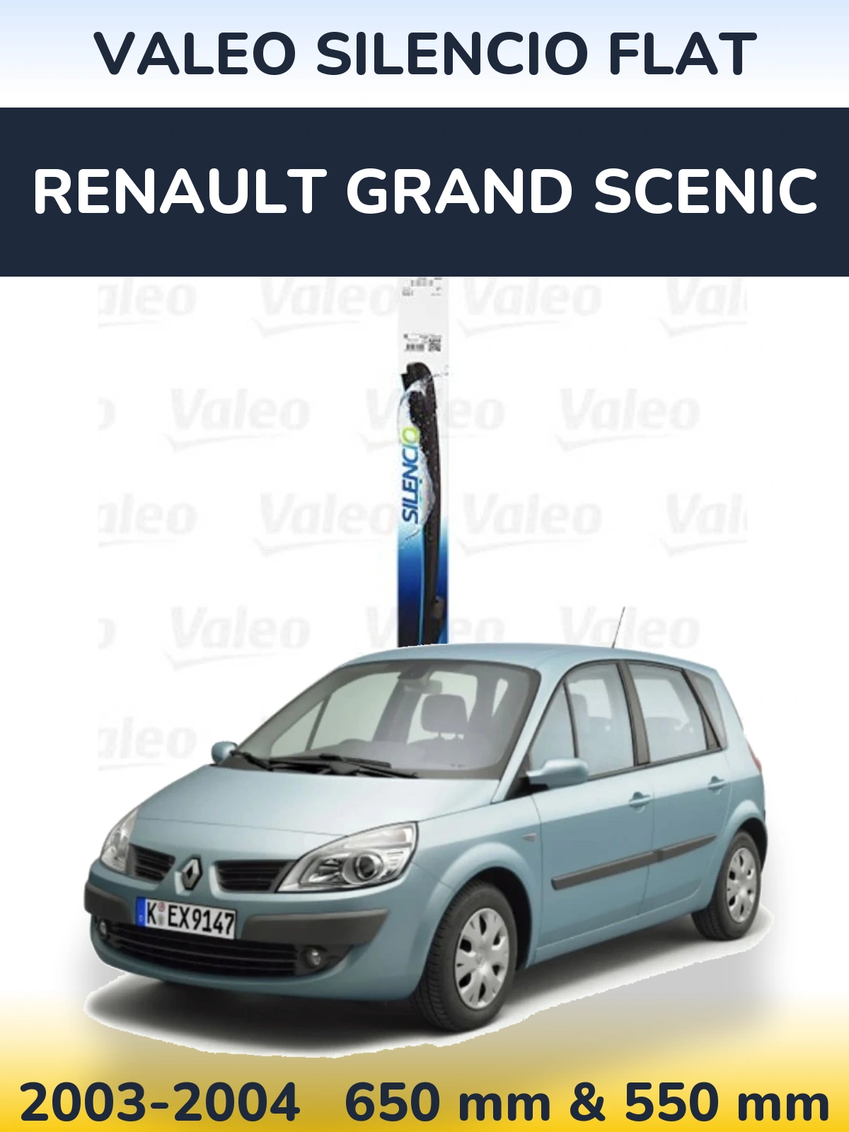 Komplet przednich wycieraczek Valeo Silencio Flat 650 & 550 mm do Renault Grand Scenic 2003-2004