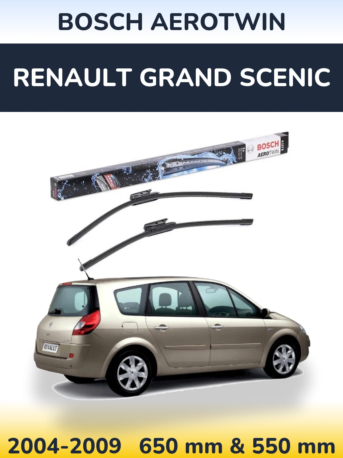 Komplet przednich wycieraczek BOSCH AeroTwin 650 & 550 mm do Renault Grand Scenic 2004-2009
