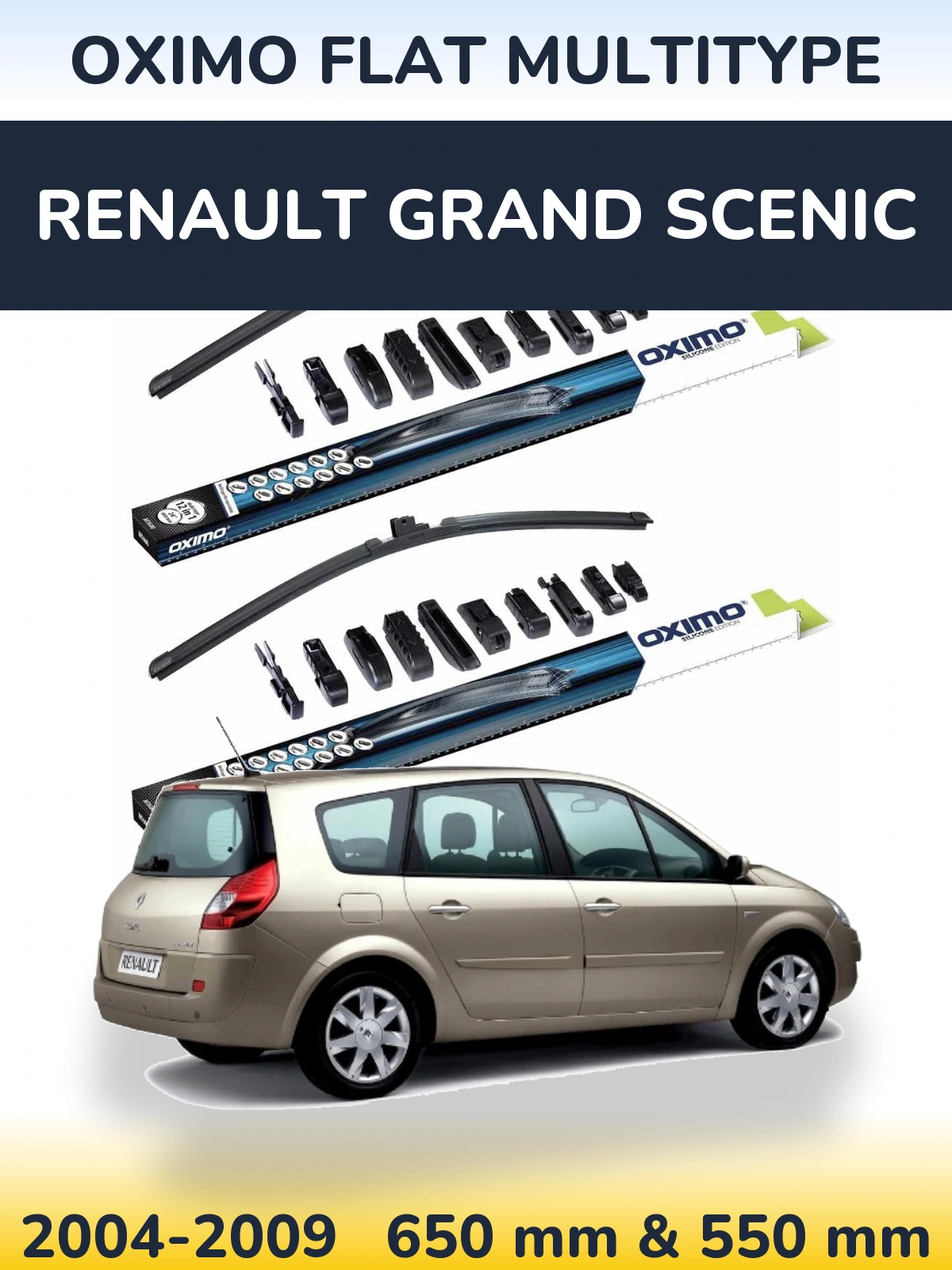 Комплект передних дворников Oximo Flat MultiТипe 650 & 550 мм для Renault Grand Scenic 2004-2009