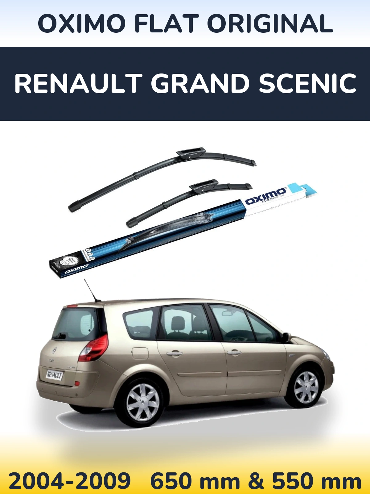 Комплект передних дворников Oximo Flat Original 650 & 550 мм для Renault Grand Scenic 2004-2009