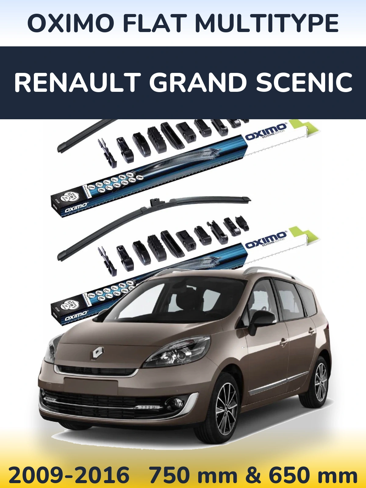 Komplet przednich wycieraczek Oximo Flat MultiType 750 & 650 mm do Renault Grand Scenic 2009-2016