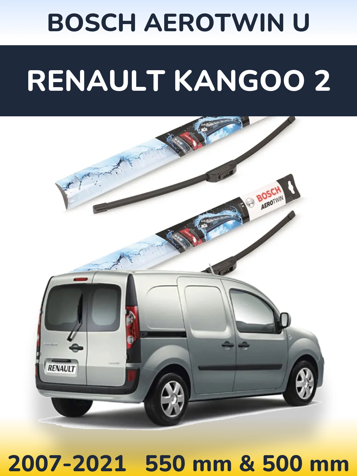 Комплект передних дворников BOSCH AeroTwin U 550 & 500 мм для Renault Kangoo 2 2007-2021