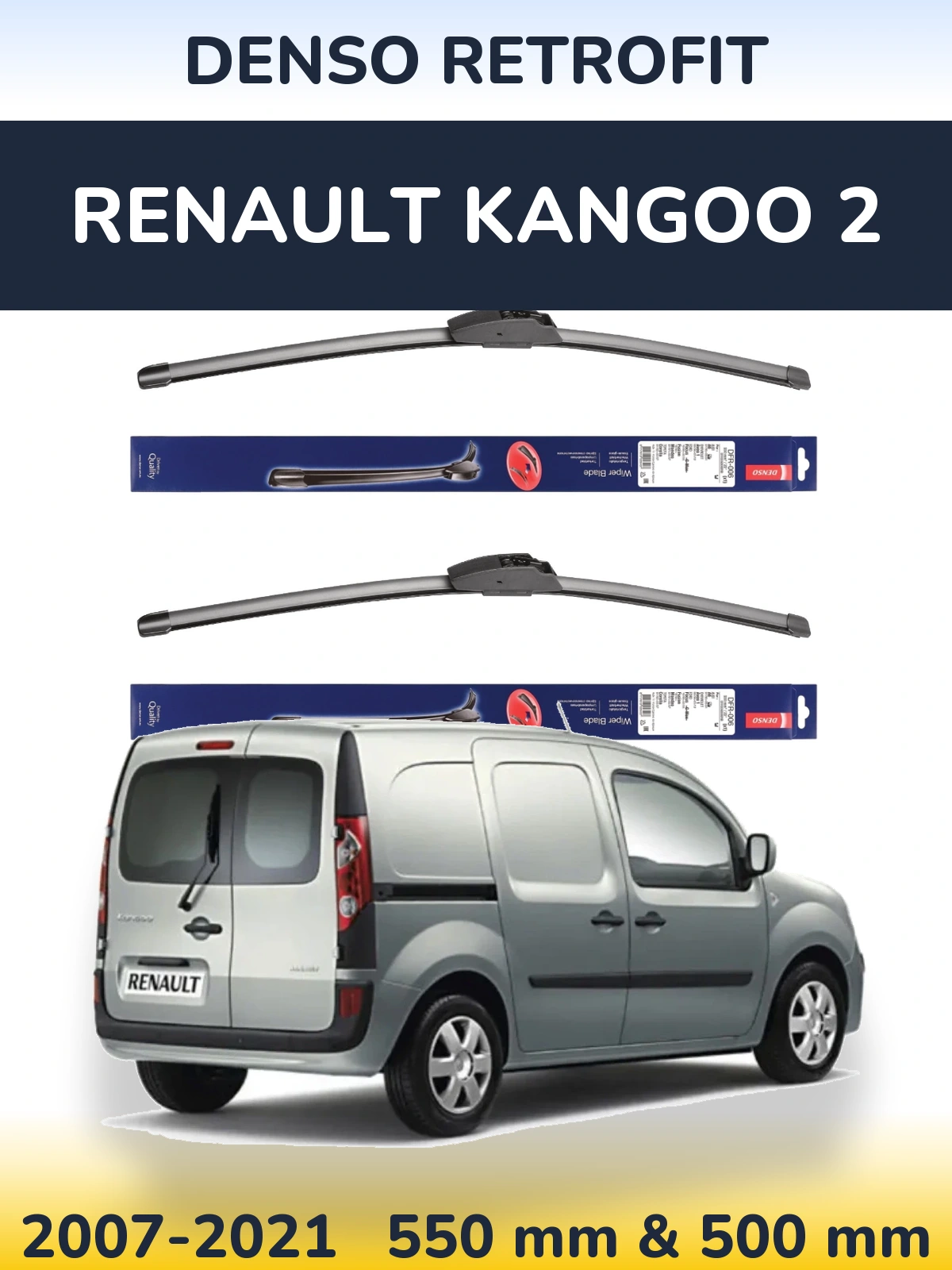 Komplet przednich wycieraczek Denso Retrofit 550 & 500 mm do Renault Kangoo 2 2007-2021