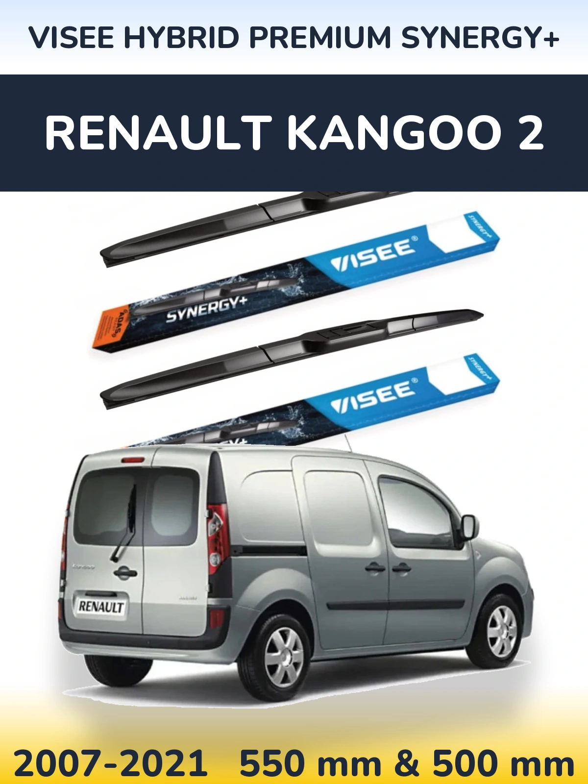 Komplet przednich wycieraczek VISEE HYBRID PREMIUM SYNERGY+ 550 & 500 mm do Renault Kangoo 2 2007-2021