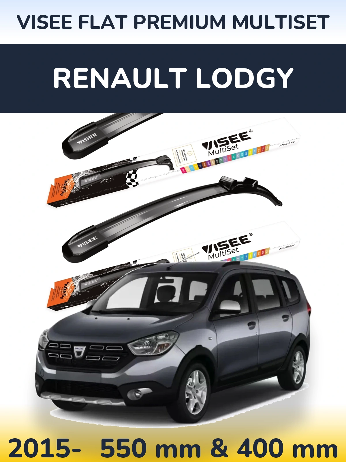 Komplet przednich wycieraczek VISEE FLAT PREMIUM MultiSet 550 & 400 mm do Renault Lodgy 2015-2026