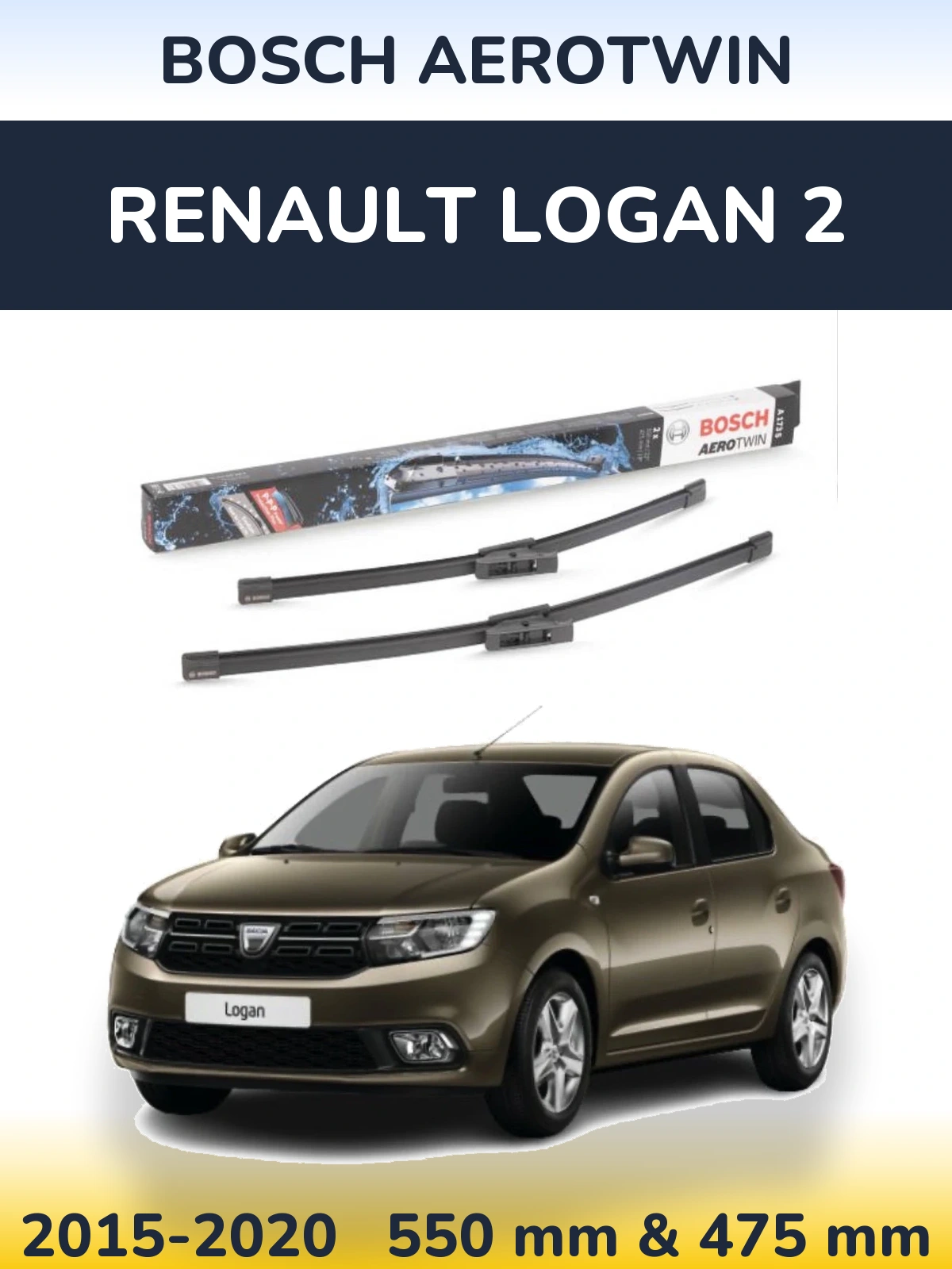 Komplet przednich wycieraczek BOSCH AeroTwin 550 & 475 mm do Renault Logan 2 2015-2020