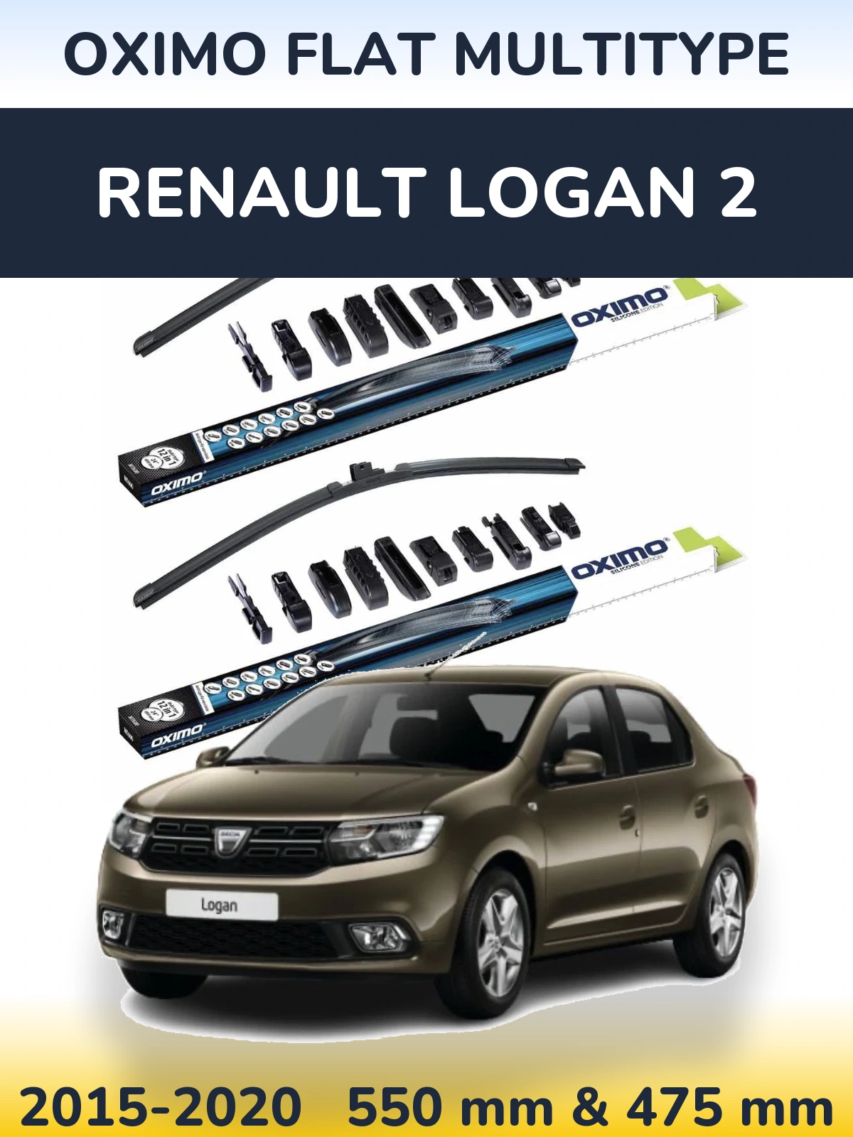 Комплект передних дворников Oximo Flat MultiТипe 550 & 475 мм для Renault Logan 2 2015-2020