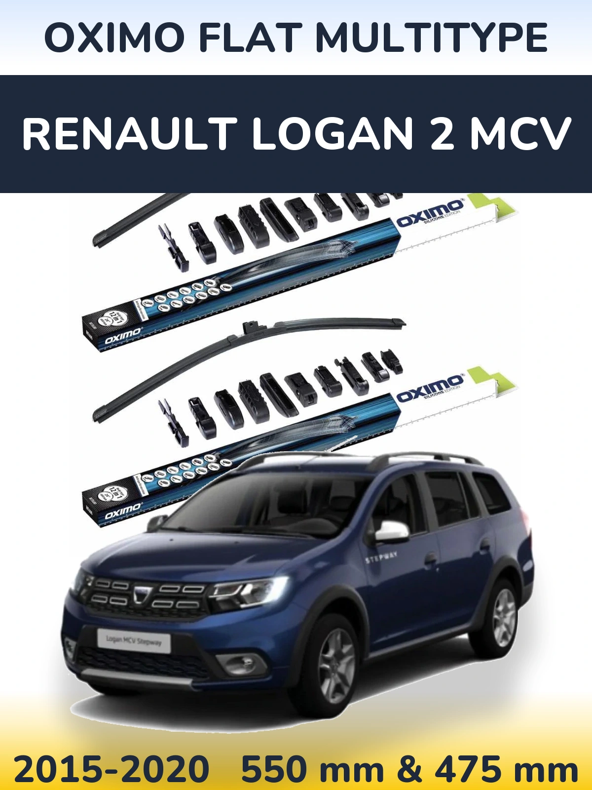 Komplet przednich wycieraczek Oximo Flat MultiType 550 & 475 mm do Renault Logan 2 MCV 2015-2020