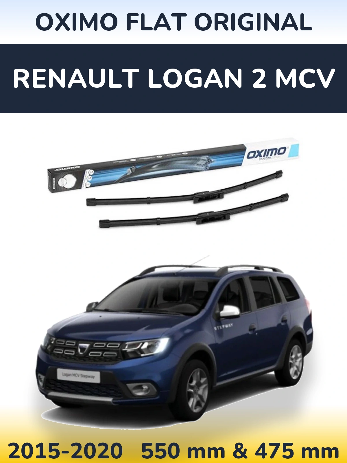 Комплект передних дворников Oximo Flat Original 550 & 475 мм для Renault Logan 2 MCV 2015-2020