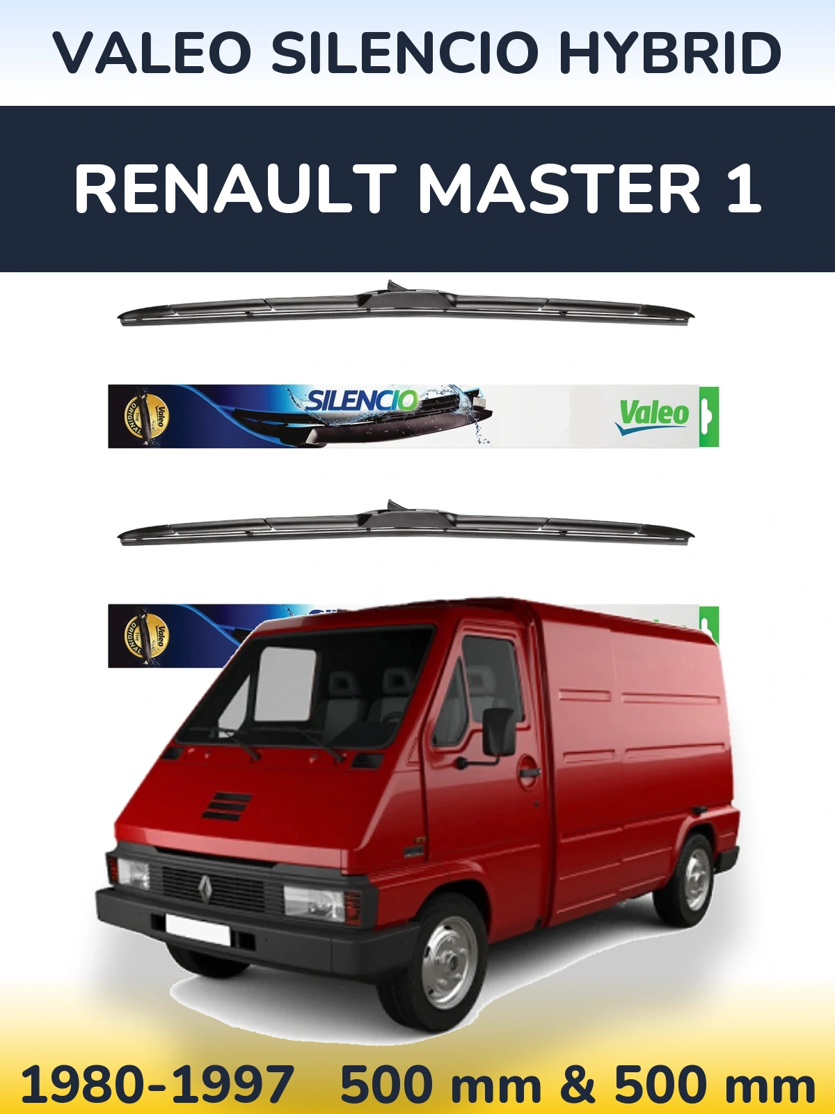 Komplet przednich wycieraczek Valeo Silencio Hybrid 500 & 500 mm do Renault Master 1 1980-1997