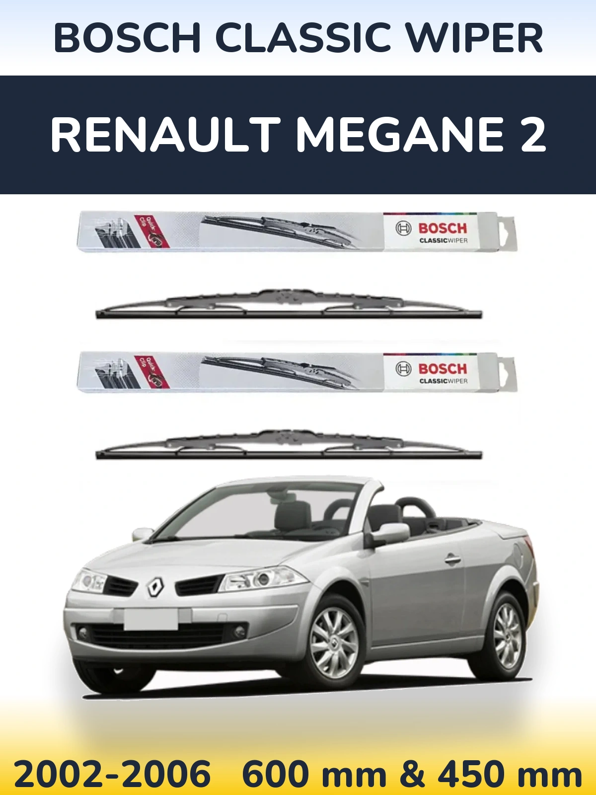 Komplet przednich wycieraczek BOSCH Classic Wiper 600 & 450 mm do Renault Megane 2 2002-2006