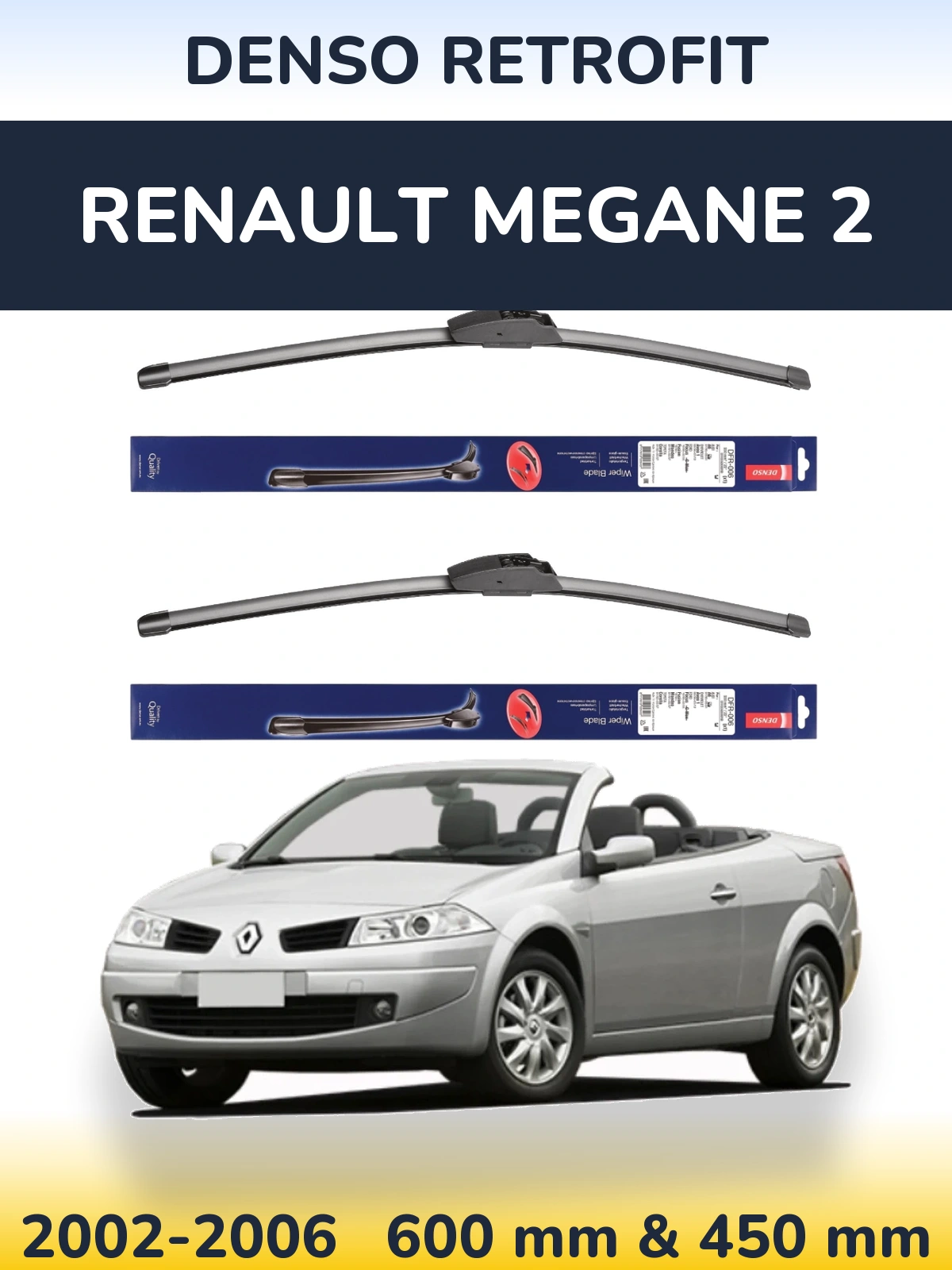 Komplet przednich wycieraczek Denso Retrofit 600 & 450 mm do Renault Megane 2 2002-2006