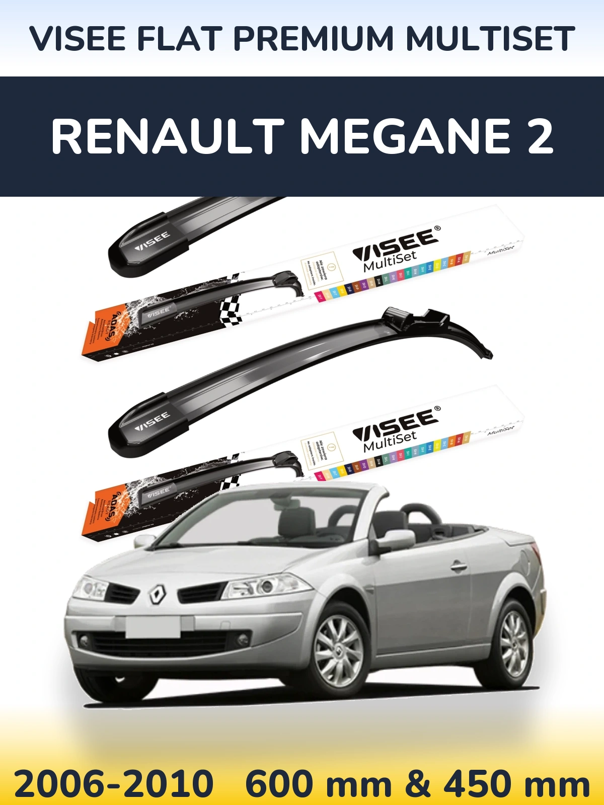 Komplet przednich wycieraczek VISEE FLAT PREMIUM MultiSet 600 & 450 mm do Renault Megane 2 2006-2010