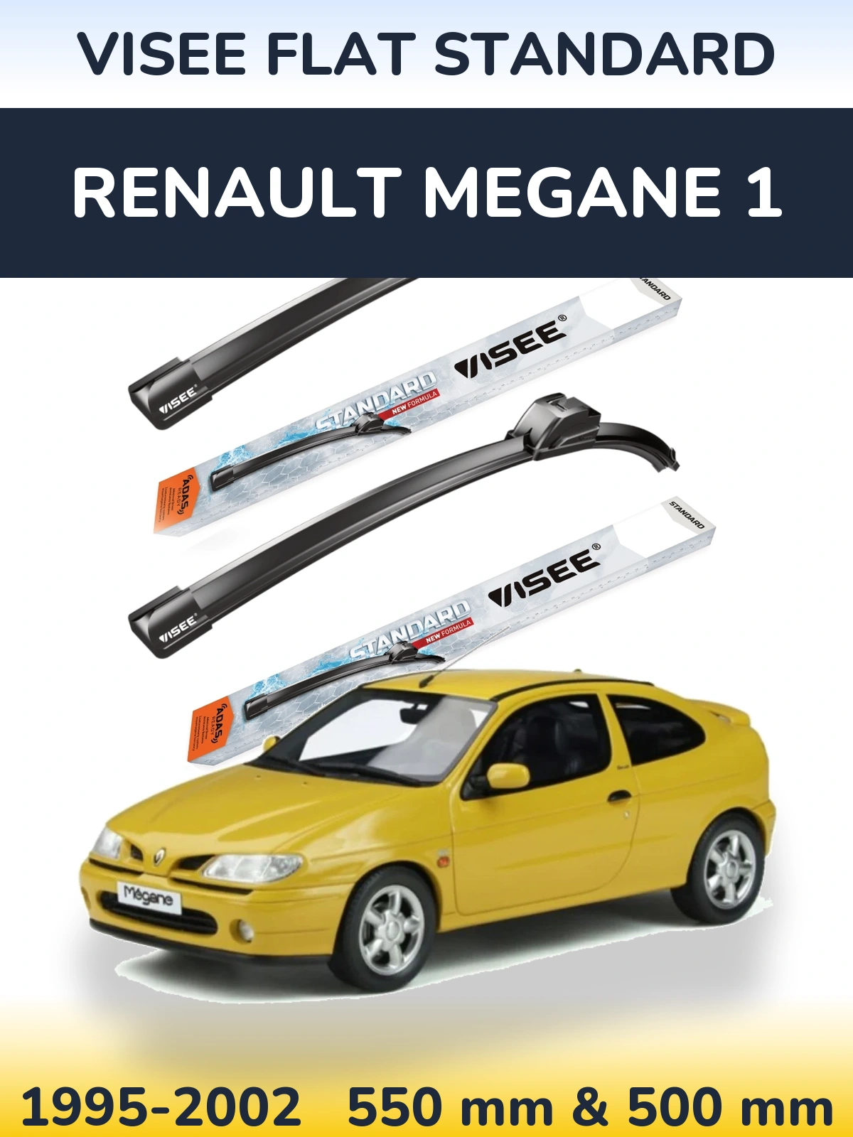 Front wiper blade set VISEE FLAT STANDARD 550 & 500 mm for Renault Megane 1 1995-2002