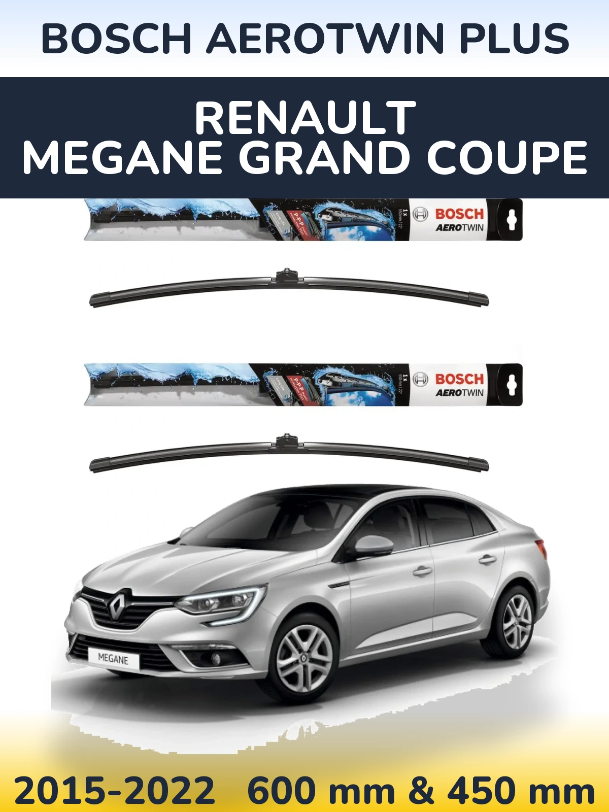 Komplet przednich wycieraczek BOSCH AeroTwin Plus 600 & 450 mm do Renault Megane Grand Coupe 2015-2022