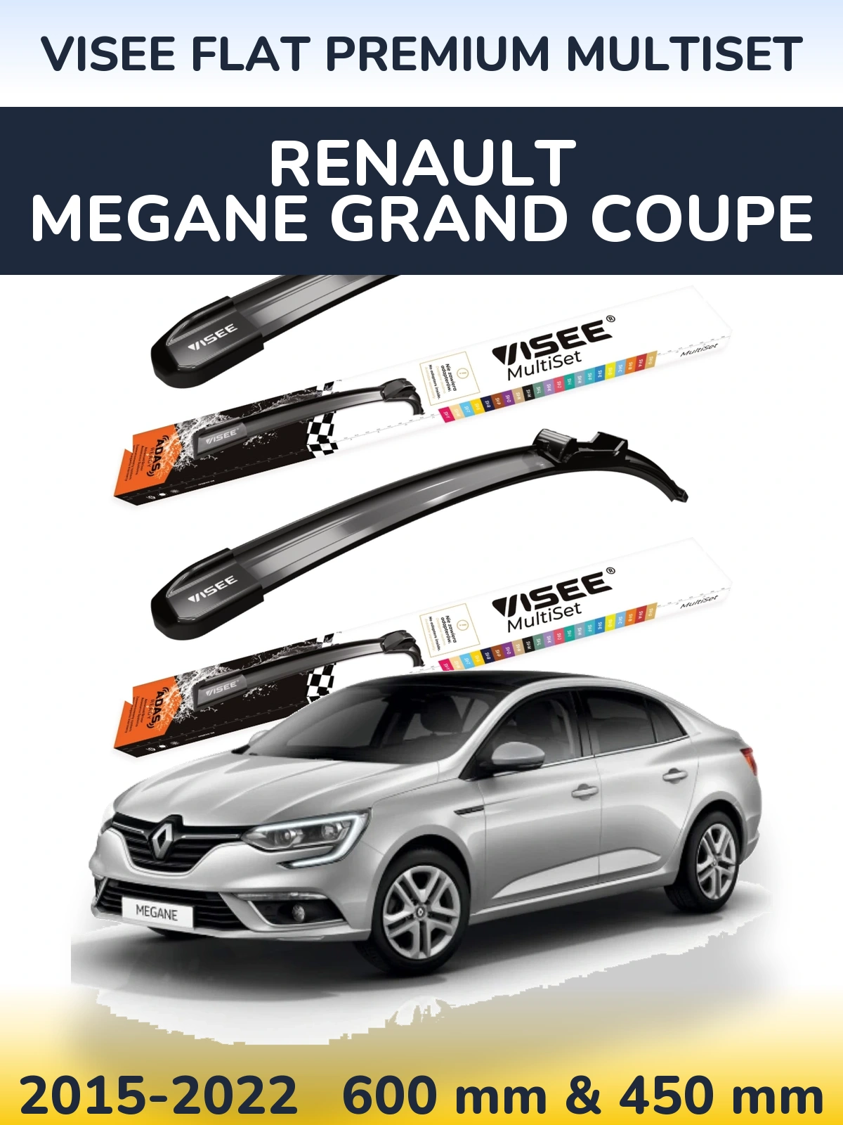 Komplet przednich wycieraczek VISEE FLAT PREMIUM MultiSet 600 & 450 mm do Renault Megane Grand Coupe 2015-2022