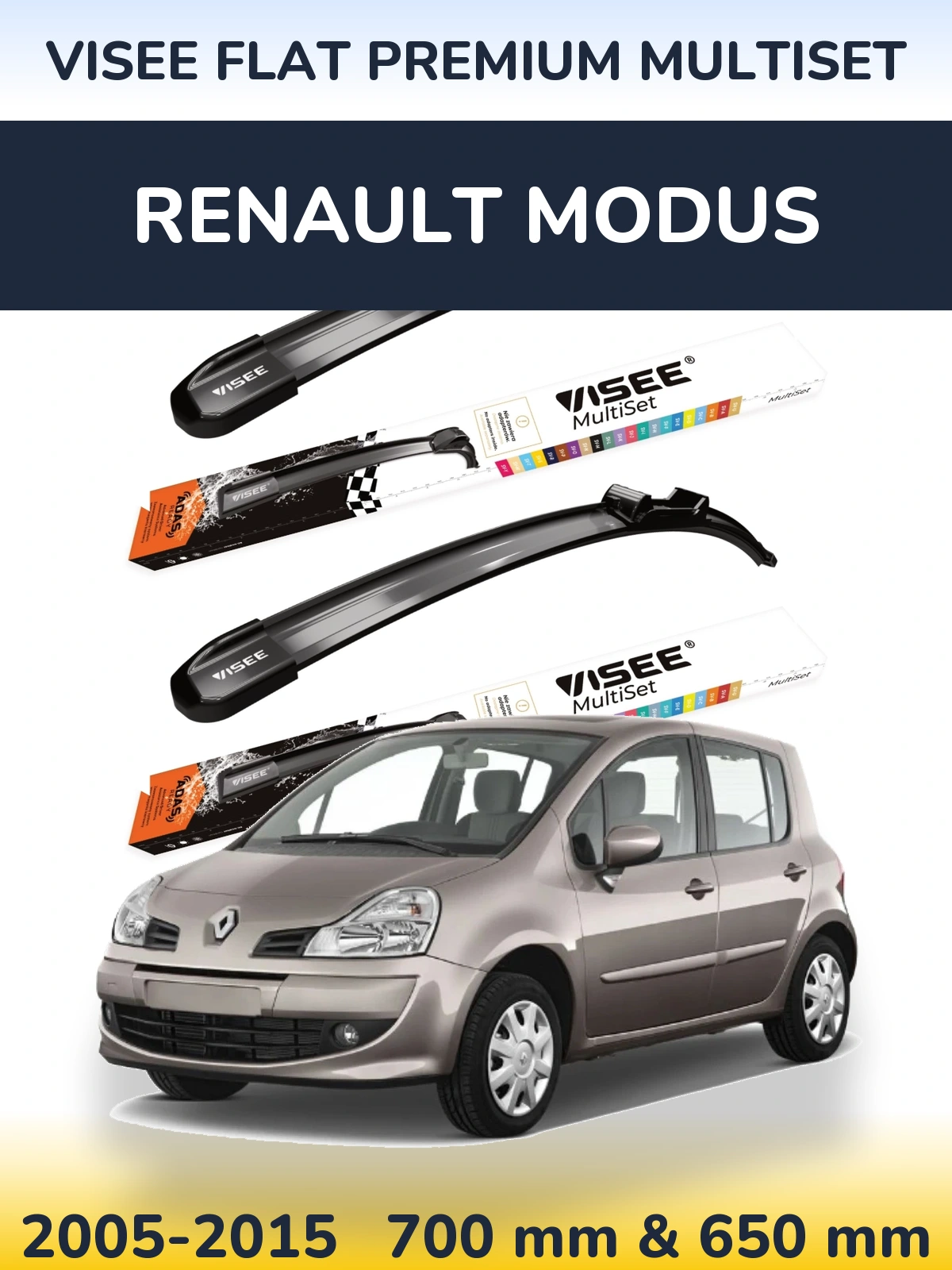 Front wiper blade set VISEE FLAT PREMIUM MultiSet 700 & 650 mm for Renault Modus 2005-2015