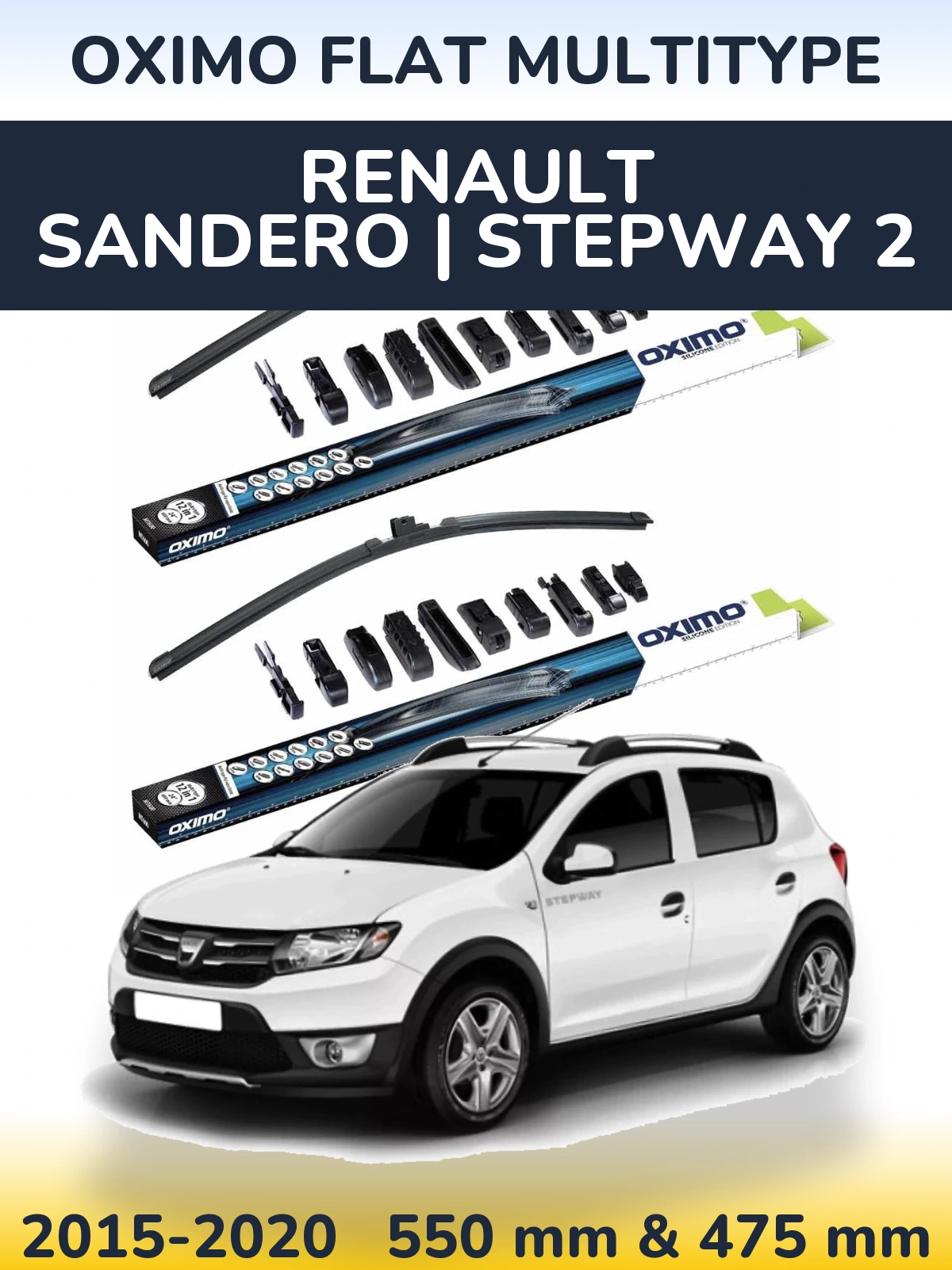 Komplet przednich wycieraczek Oximo Flat MultiType 550 & 475 mm do Renault Sandero | Stepway 2 2015-2020