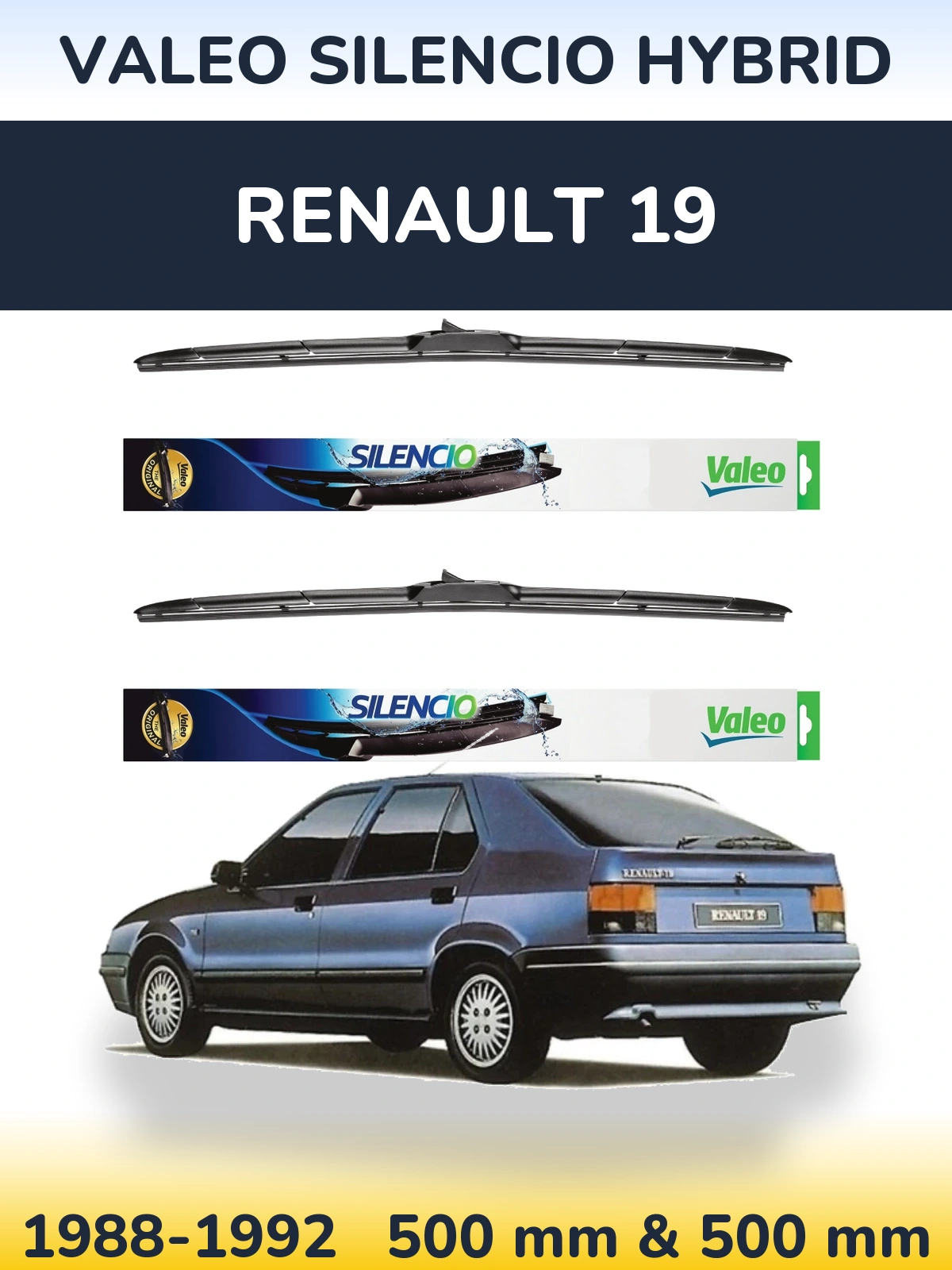 Komplet przednich wycieraczek Valeo Silencio Hybrid 500 & 500 mm do Renault 19 1988-1992