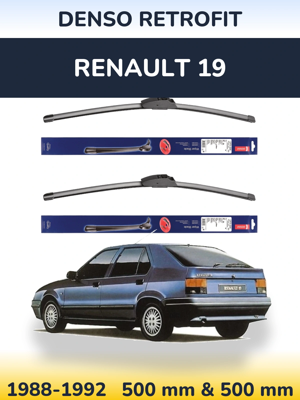 Комплект передних дворников Denso Retrofit 500 & 500 мм для Renault 19 1988-1992