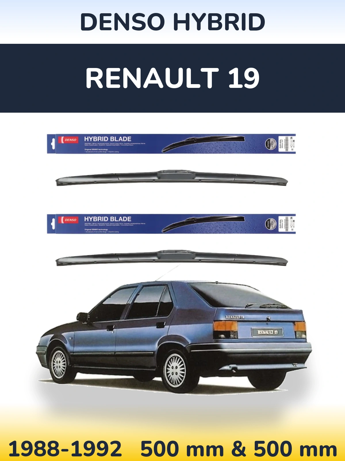 Komplet przednich wycieraczek Denso Hybrid 500 & 500 mm do Renault 19 1988-1992