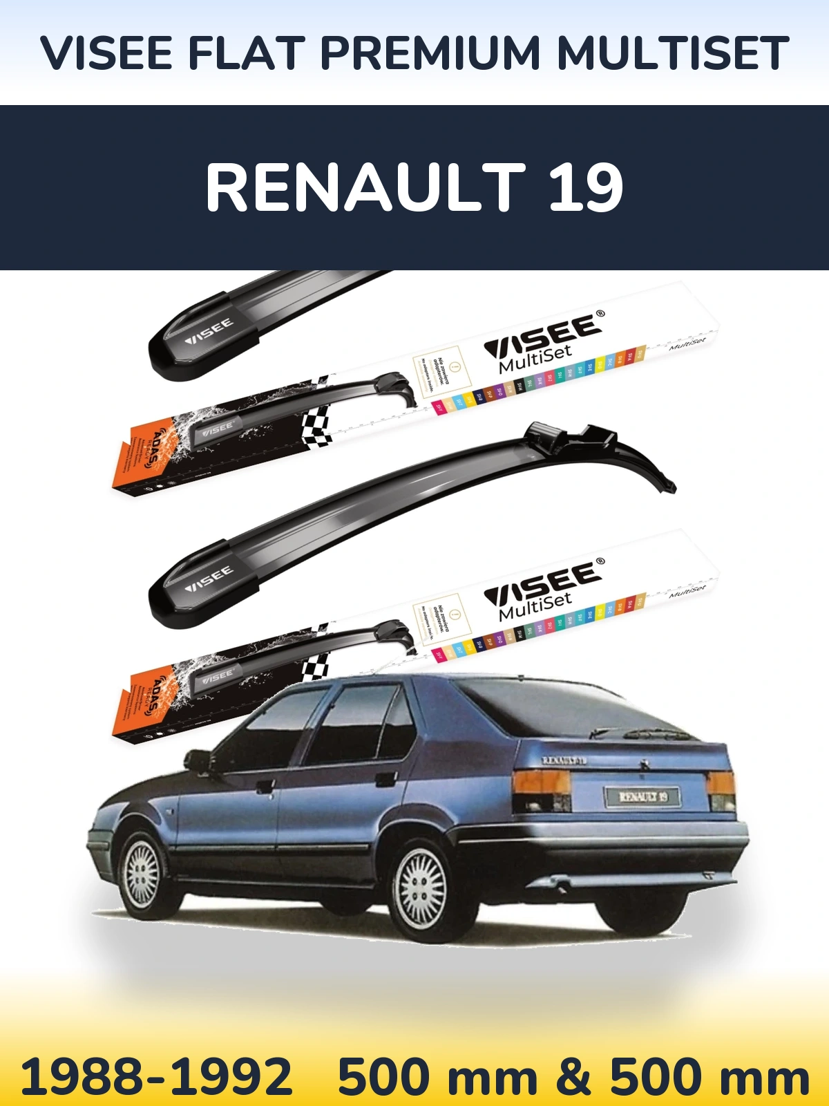 Комплект передних дворников VISEE FLAT PREMIUM MultiSet 500 & 500 мм для Renault 19 1988-1992