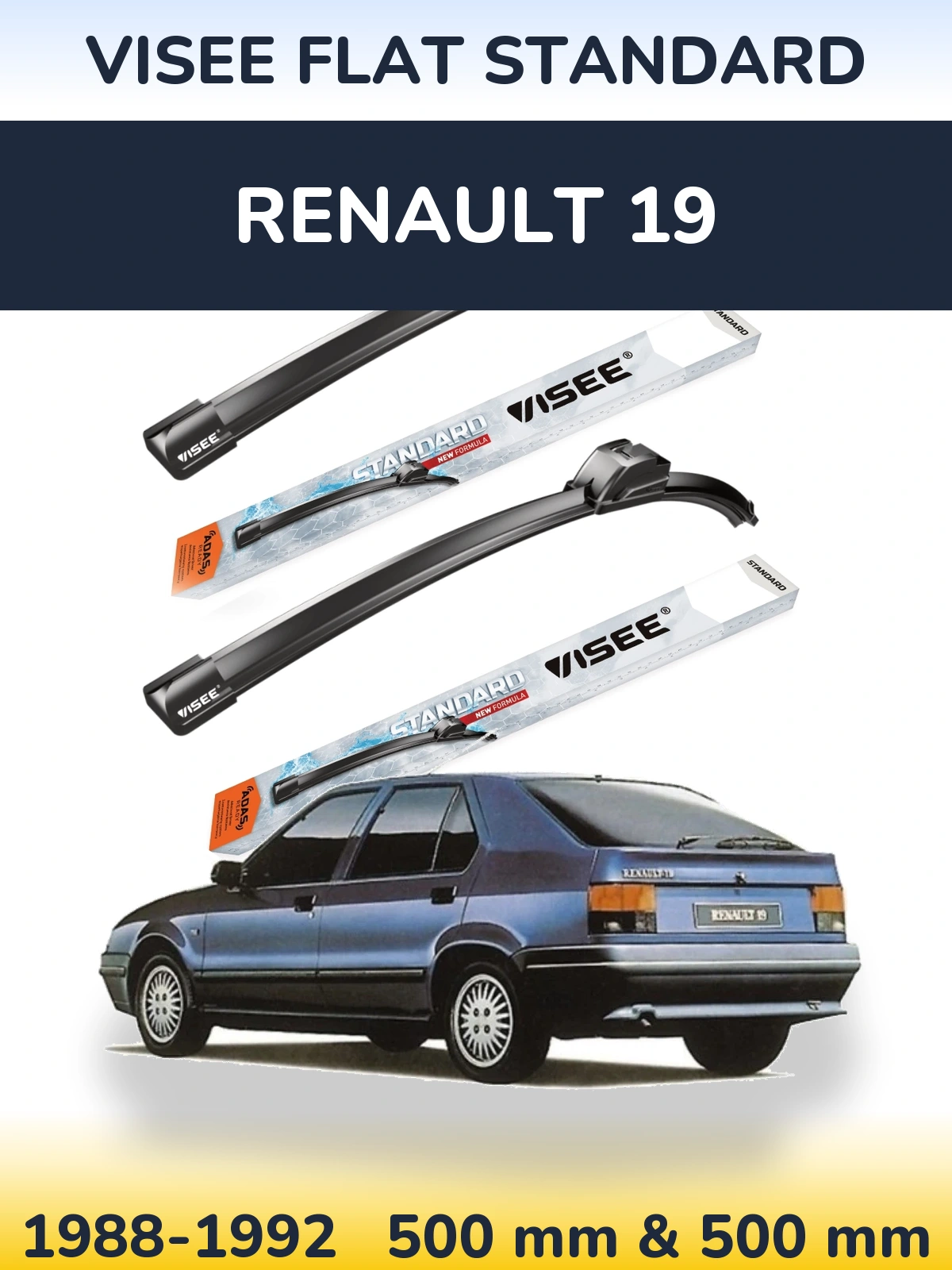 Комплект передних дворников VISEE FLAT STANDARD 500 & 500 мм для Renault 19 1988-1992