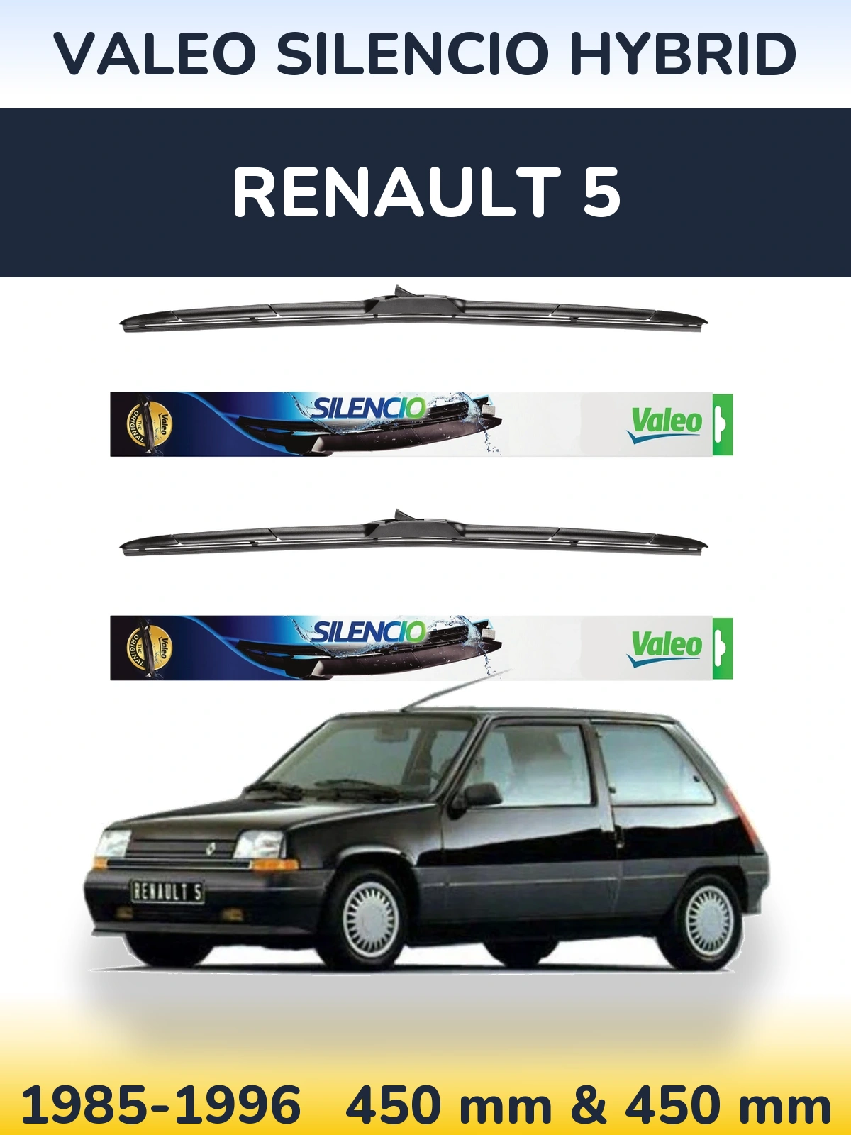 Комплект передних дворников Valeo Silencio Hybrid 450 & 450 мм для Renault 5 1985-1996