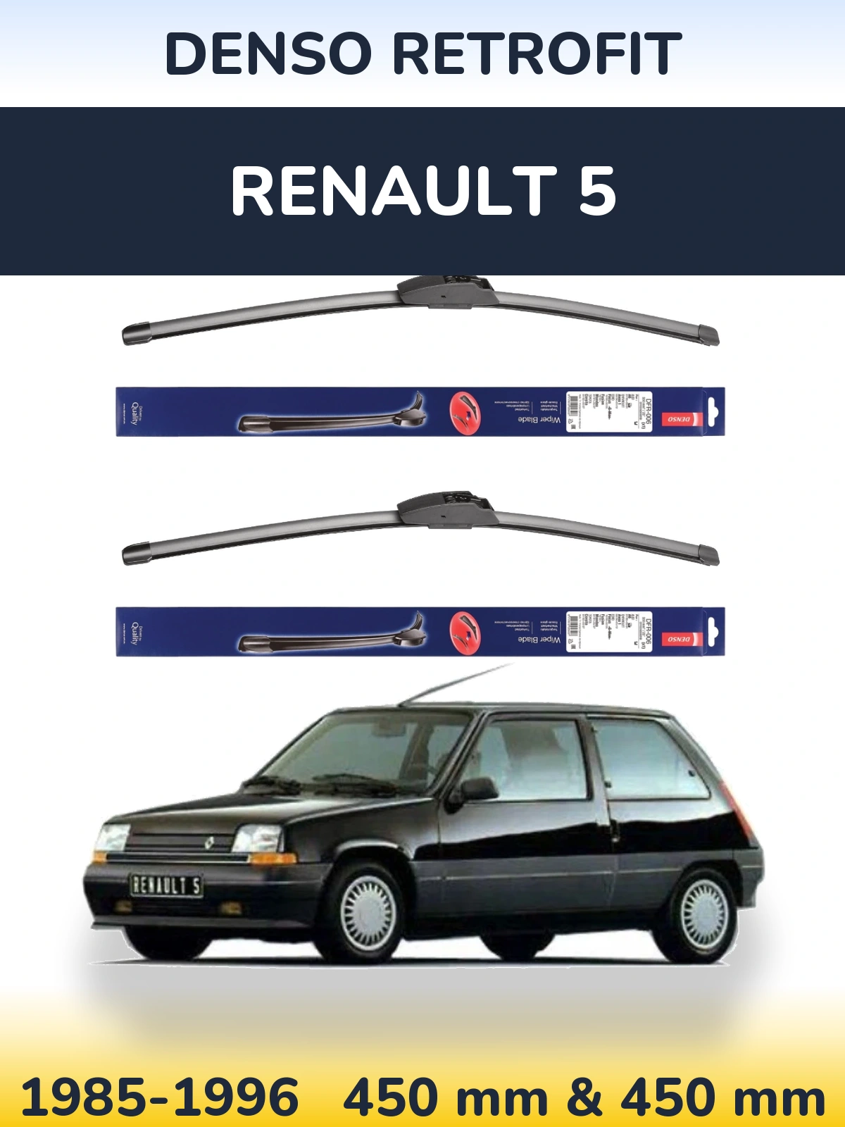 Комплект передних дворников Denso Retrofit 450 & 450 мм для Renault 5 1985-1996